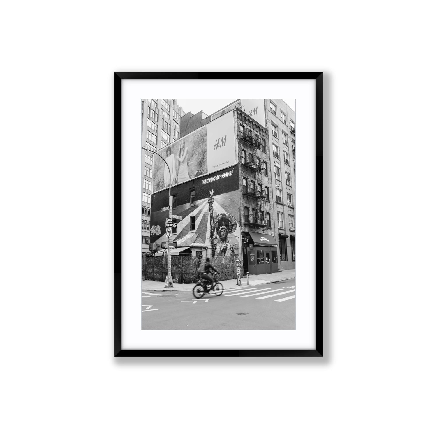 Shadows Of Liberty New York NYC Black & White wall art Large fine art print in black frame with matboard
