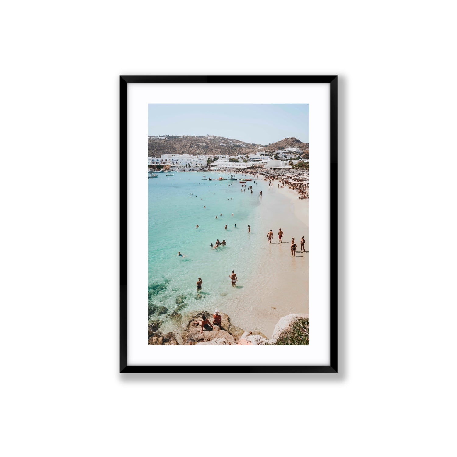 Breathe In The Salty Air Mykonos Greek island wall art Large fine art print in black frame with matboard