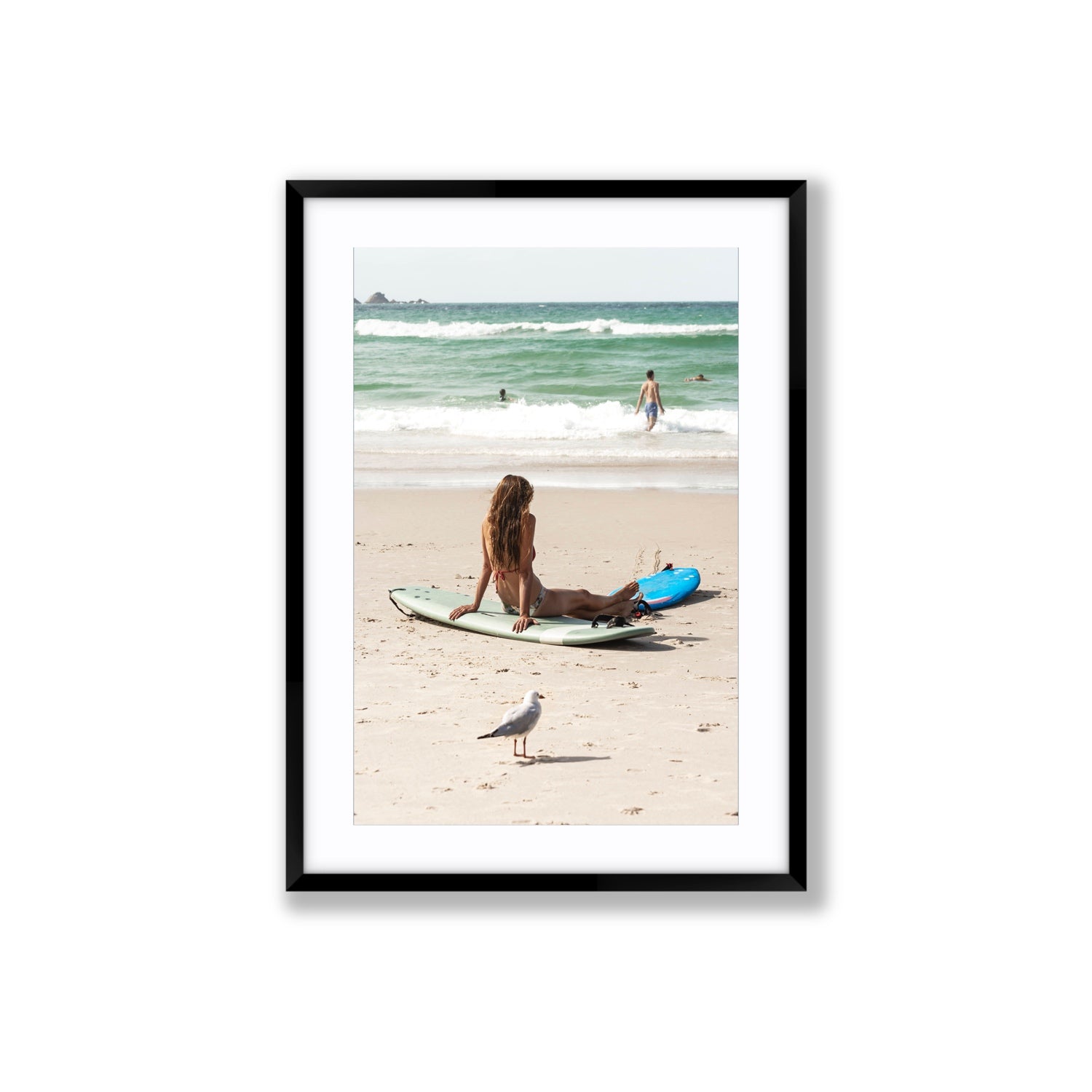 Carissa Byron Bay Surf coastal wall art Large fine art print in black frame with matboard