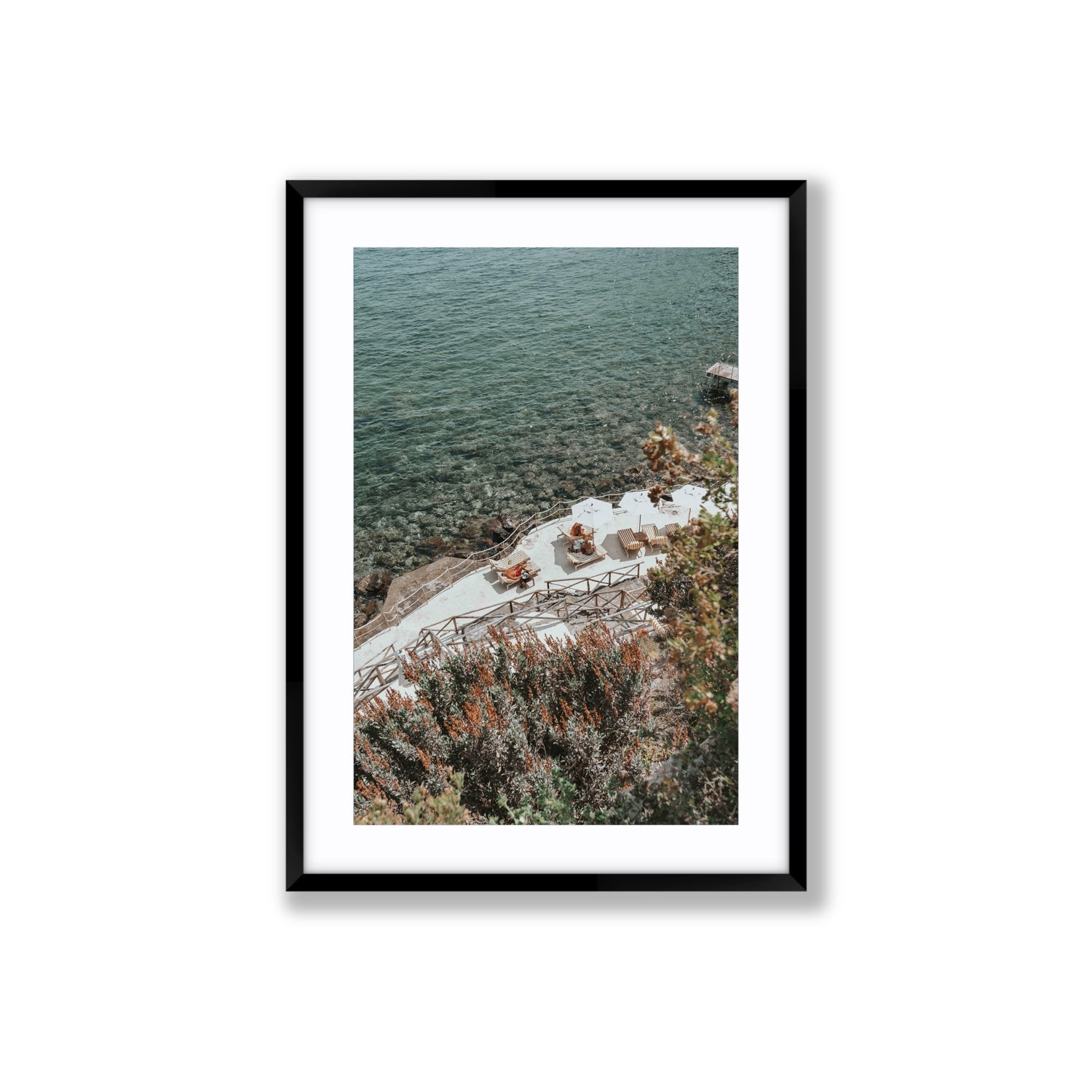 Hidden Gem Tuscany coastal wall art Large fine art print in black frame with matboard