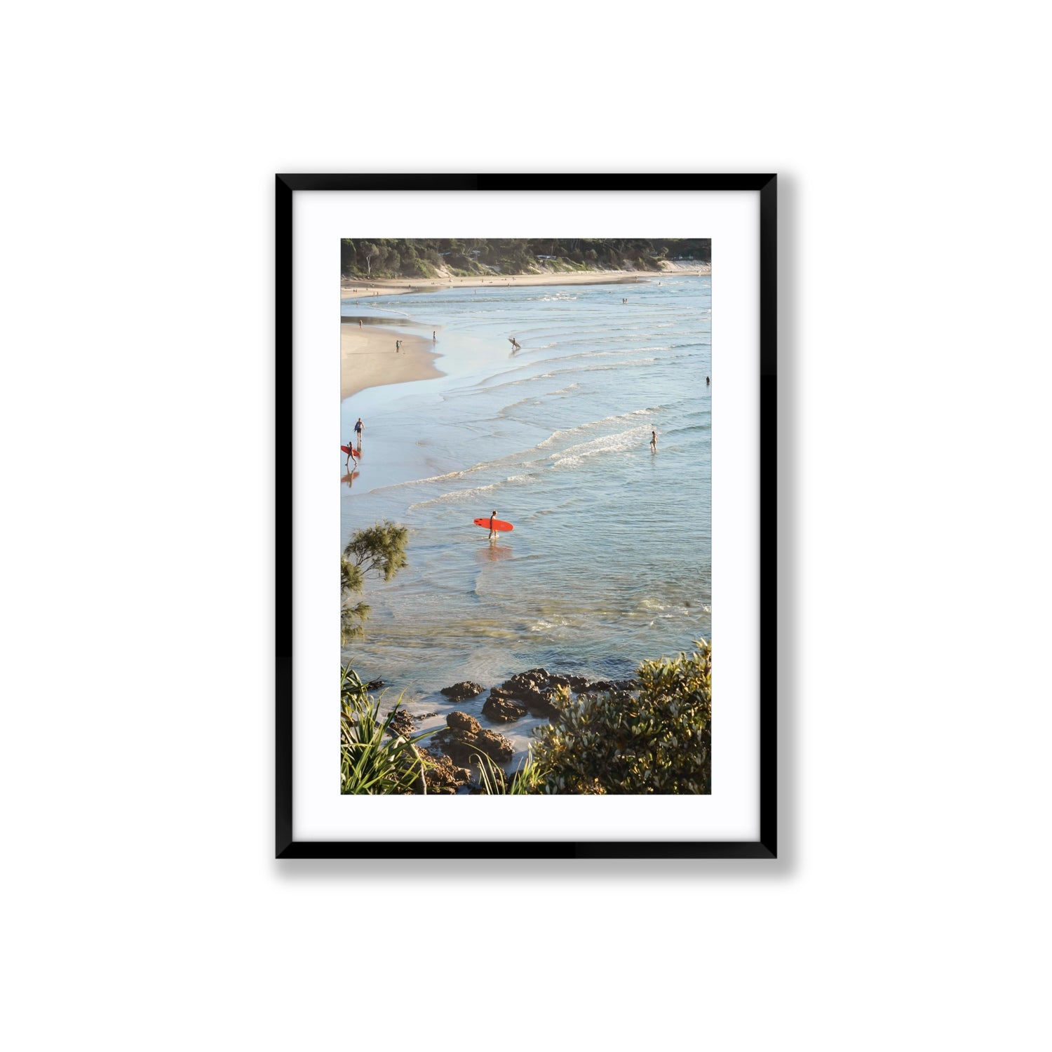 Seclusion Byron Bay Surf coastal wall art Large fine art print in black frame with matboard