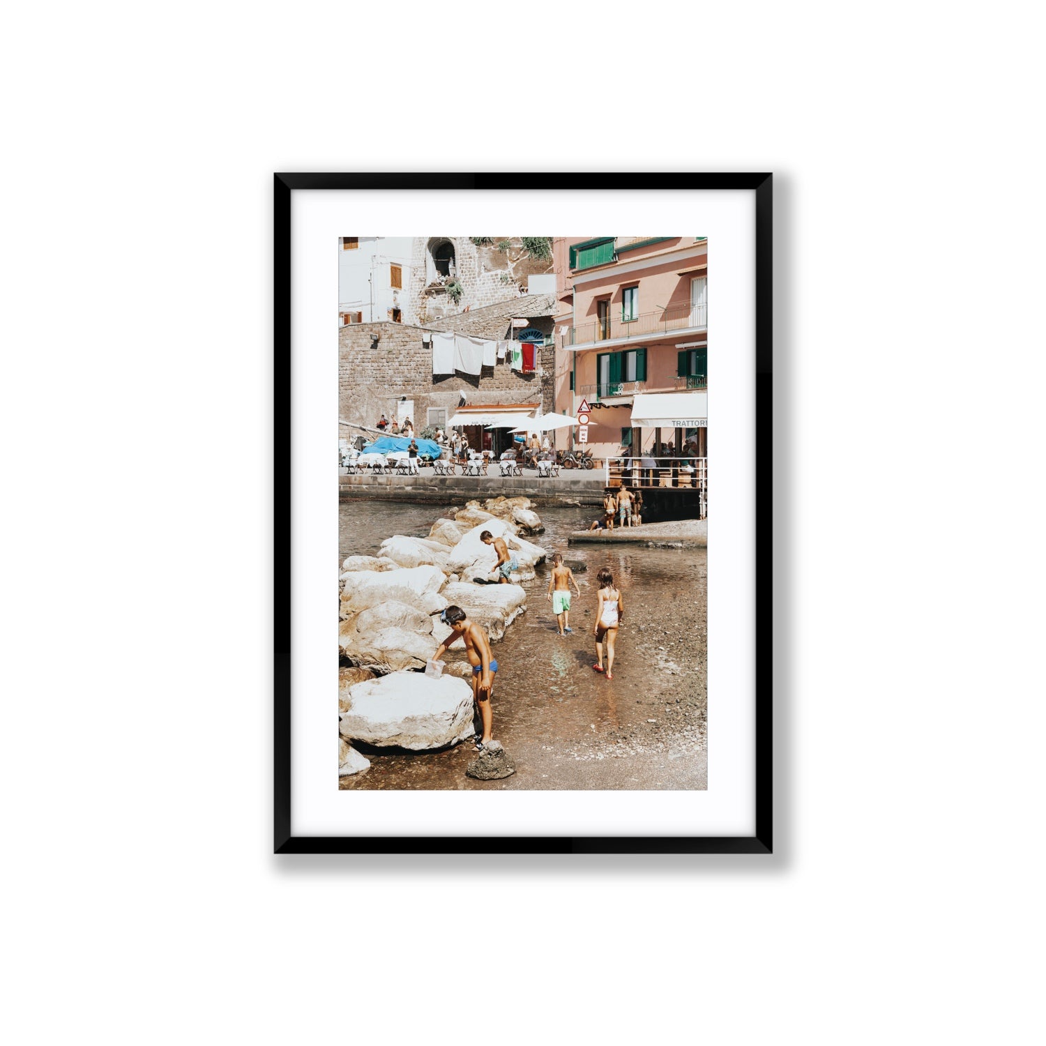 The Beachcombers Sorrento beach coastal wall art Large fine art print in black frame with matboard
