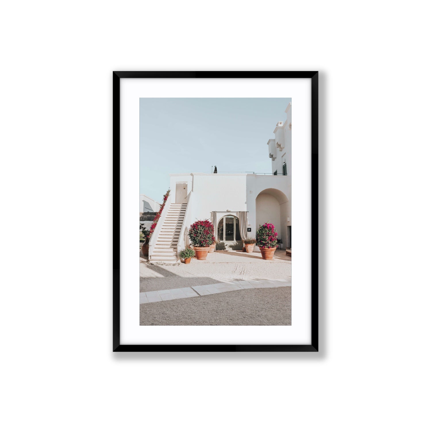 Scala Fiorita Puglia Mediterranean wall art Large fine art print in black frame with matboard