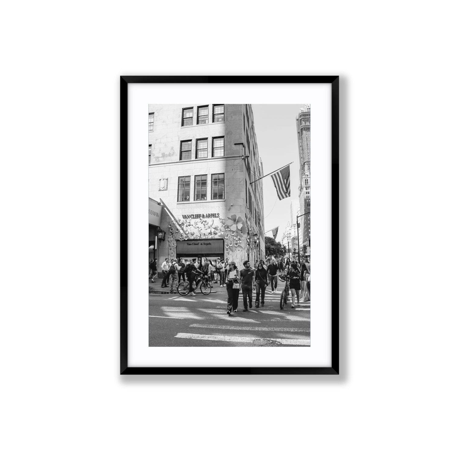 Sidewalk Shuffle New York NYC Black & White wall art Large fine art print in black frame with matboard