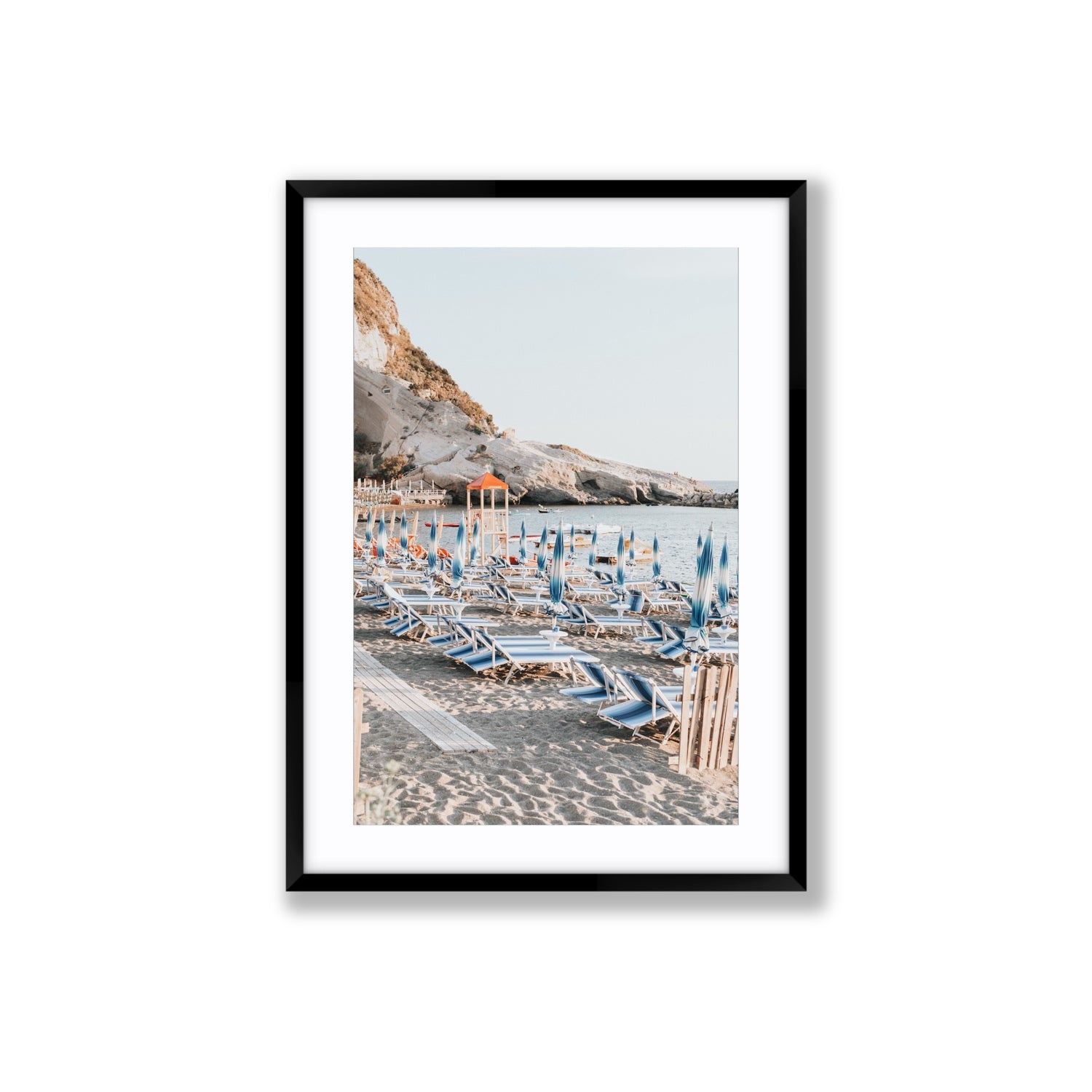 The Golden Hour Ischia Italian coastal wall art Large fine art print in black frame with matboard