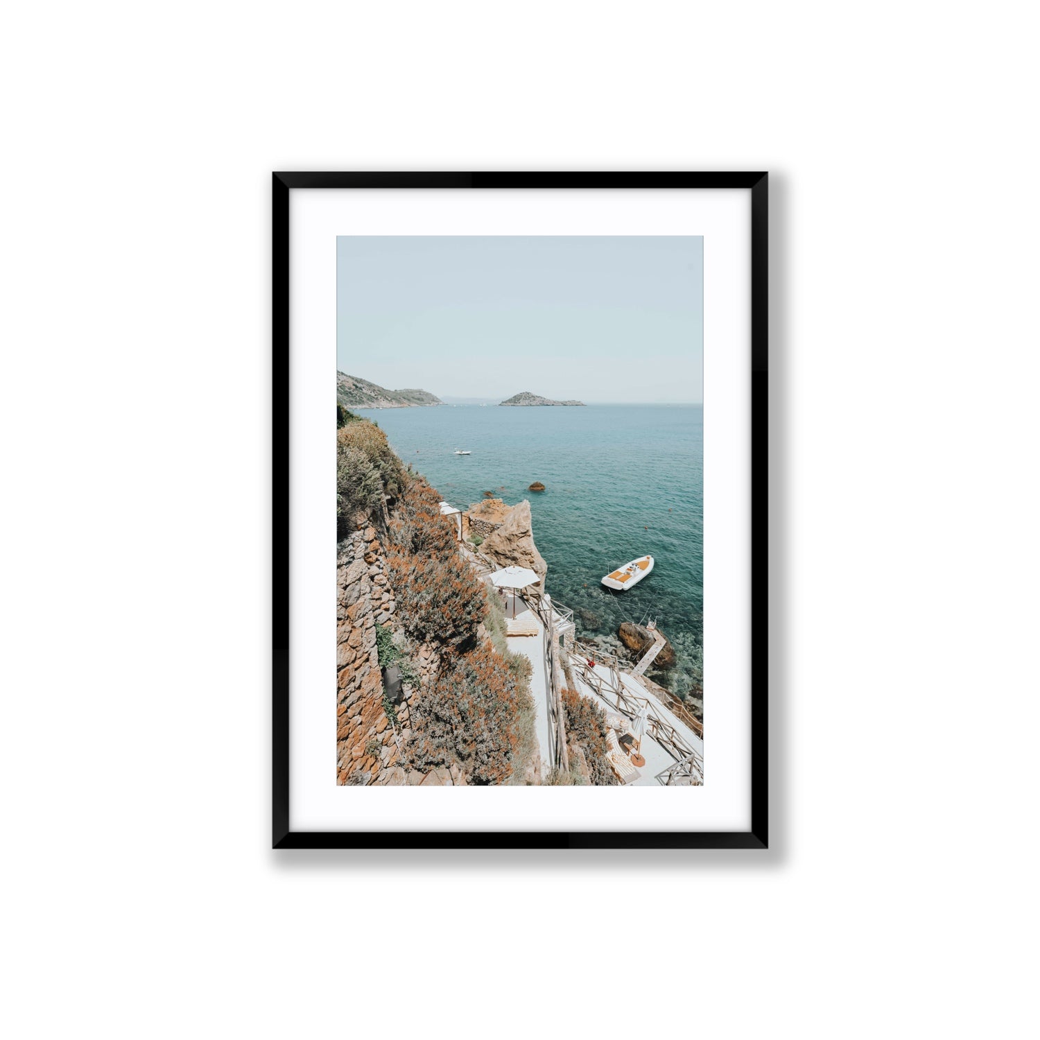 Front Row Seat Tuscany coastal wall art Large fine art print in black frame with matboard