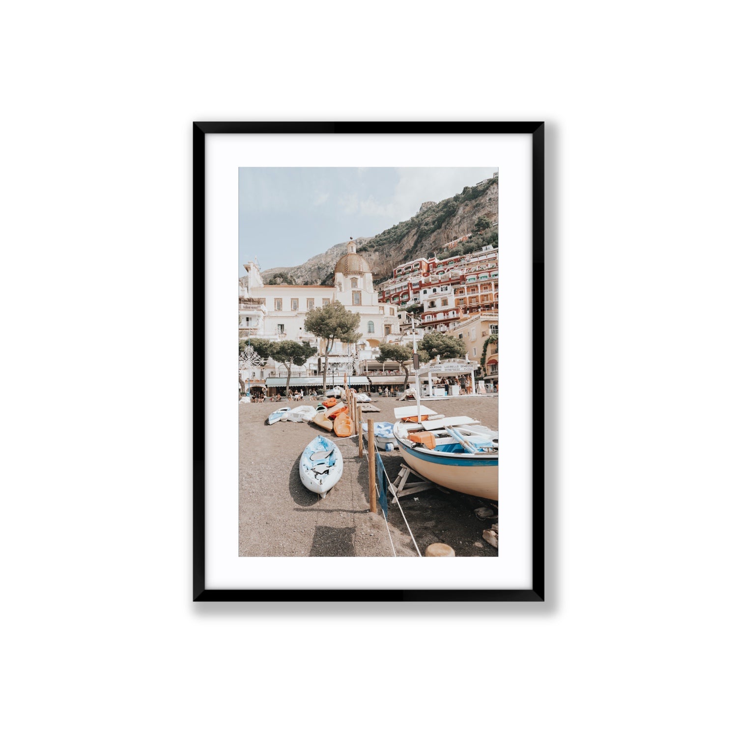 Seaside Hues Positano wall art Large fine art print in black frame with matboard