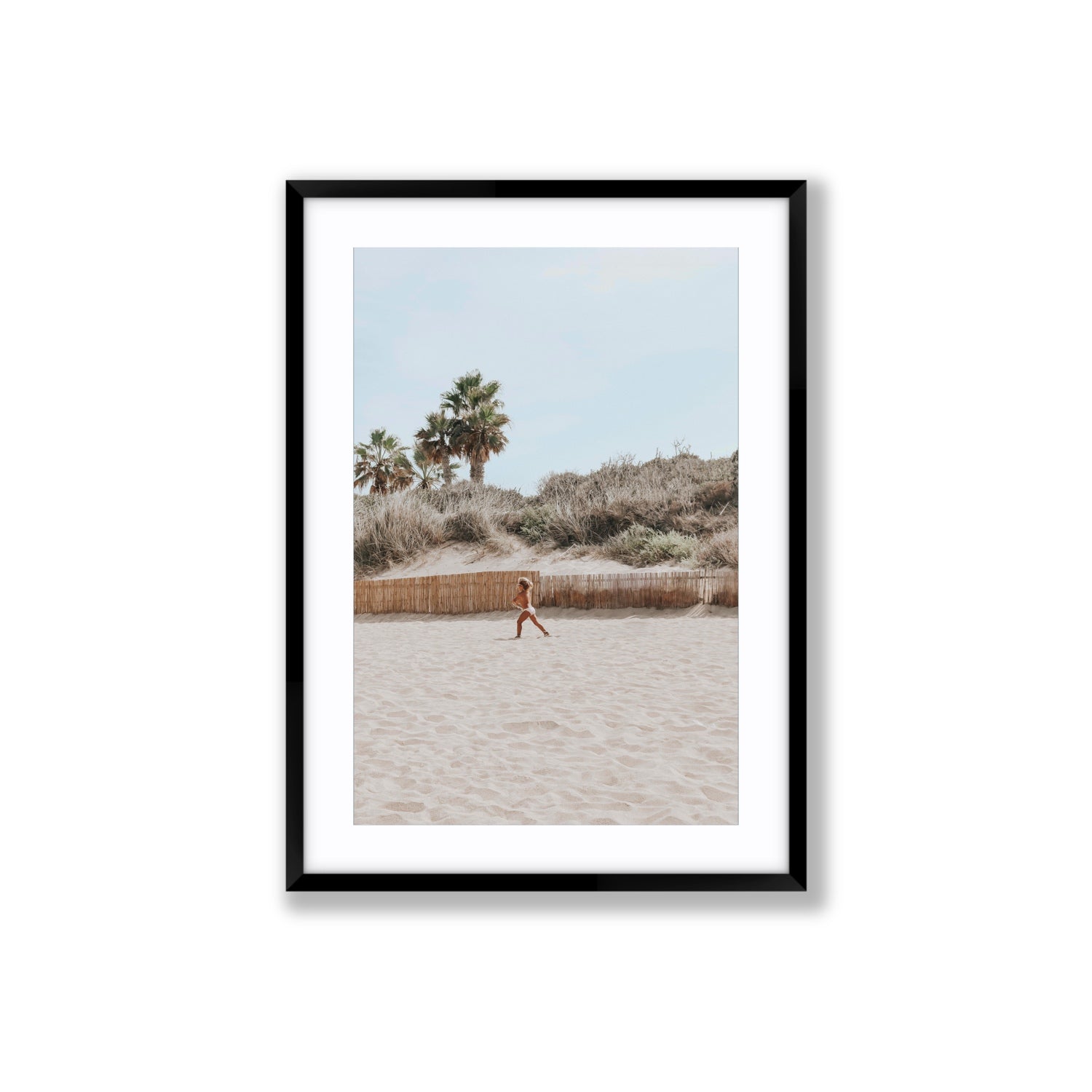 Joyful Sprint Puglia beach coastal fine art print Large fine art print in black frame with matboard