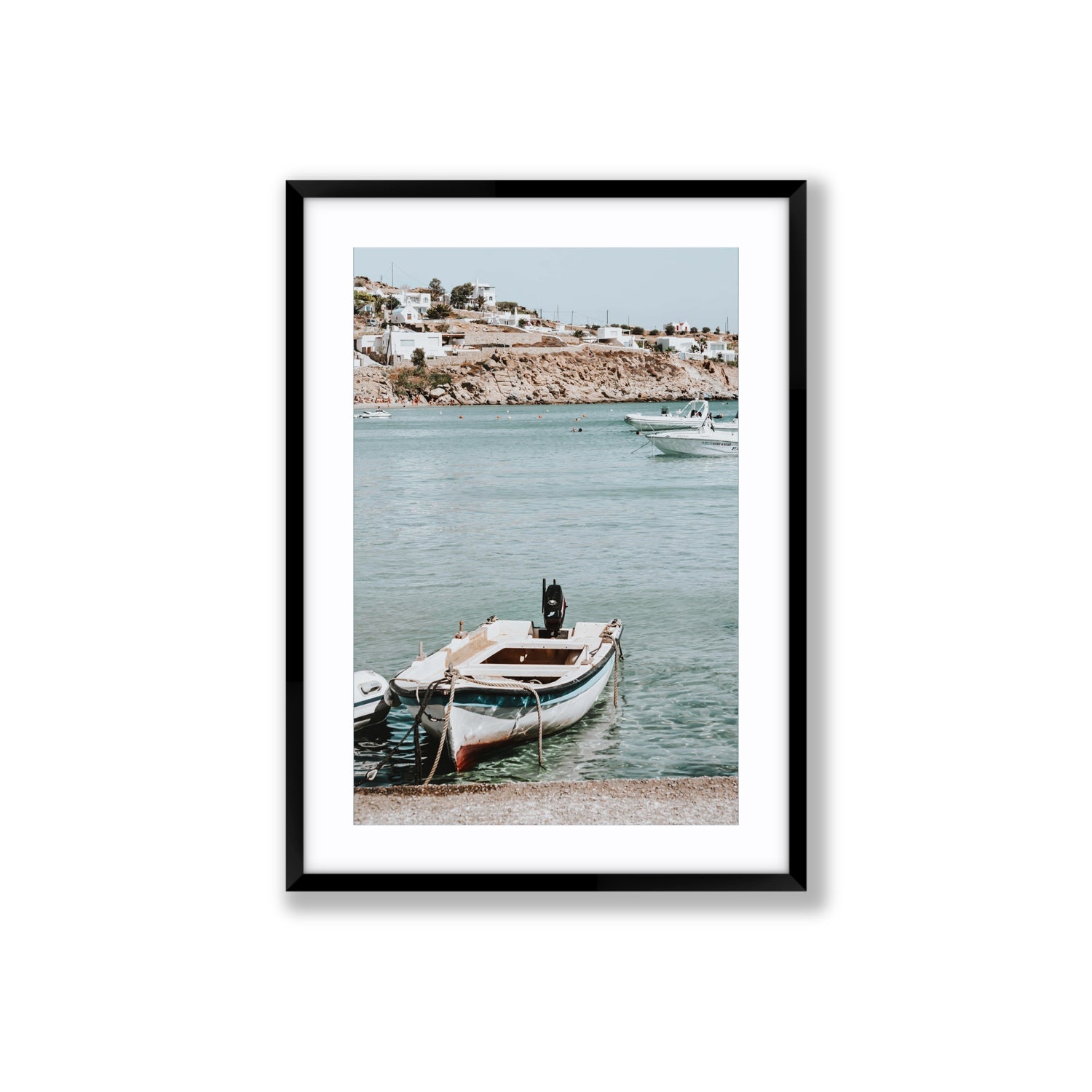 Classic Wheels Mykonos Greek island wall art Large fine art print in black frame with matboard