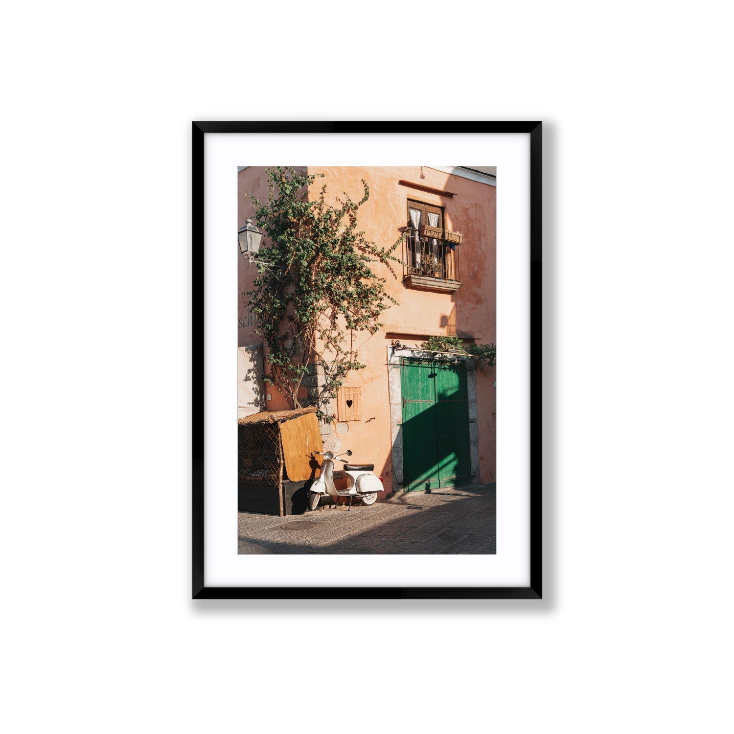 La Casa Ischia Italian Mediterranean decor wall art Large fine art print in black frame with matboard
