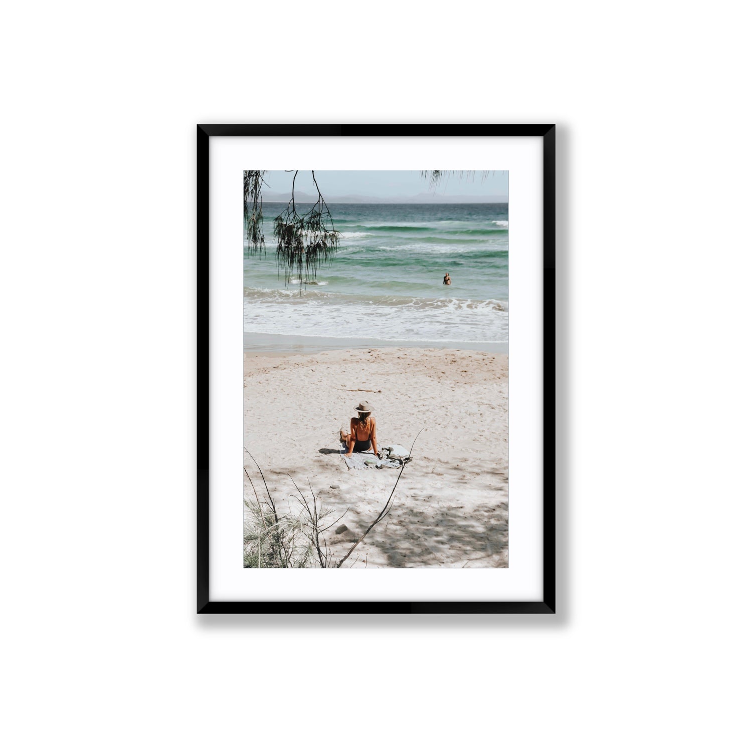 Take It Easy Byron Bay beach coastal decor wall art Large fine art print in black frame with matboard