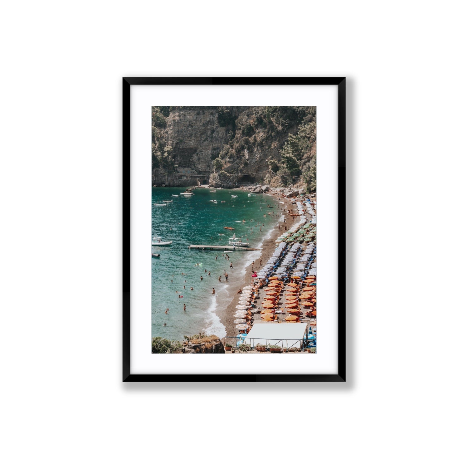 Parasol Panorama fine art print, Positano, Italy, Large, Black Frame · Matboard, Fine Art Print