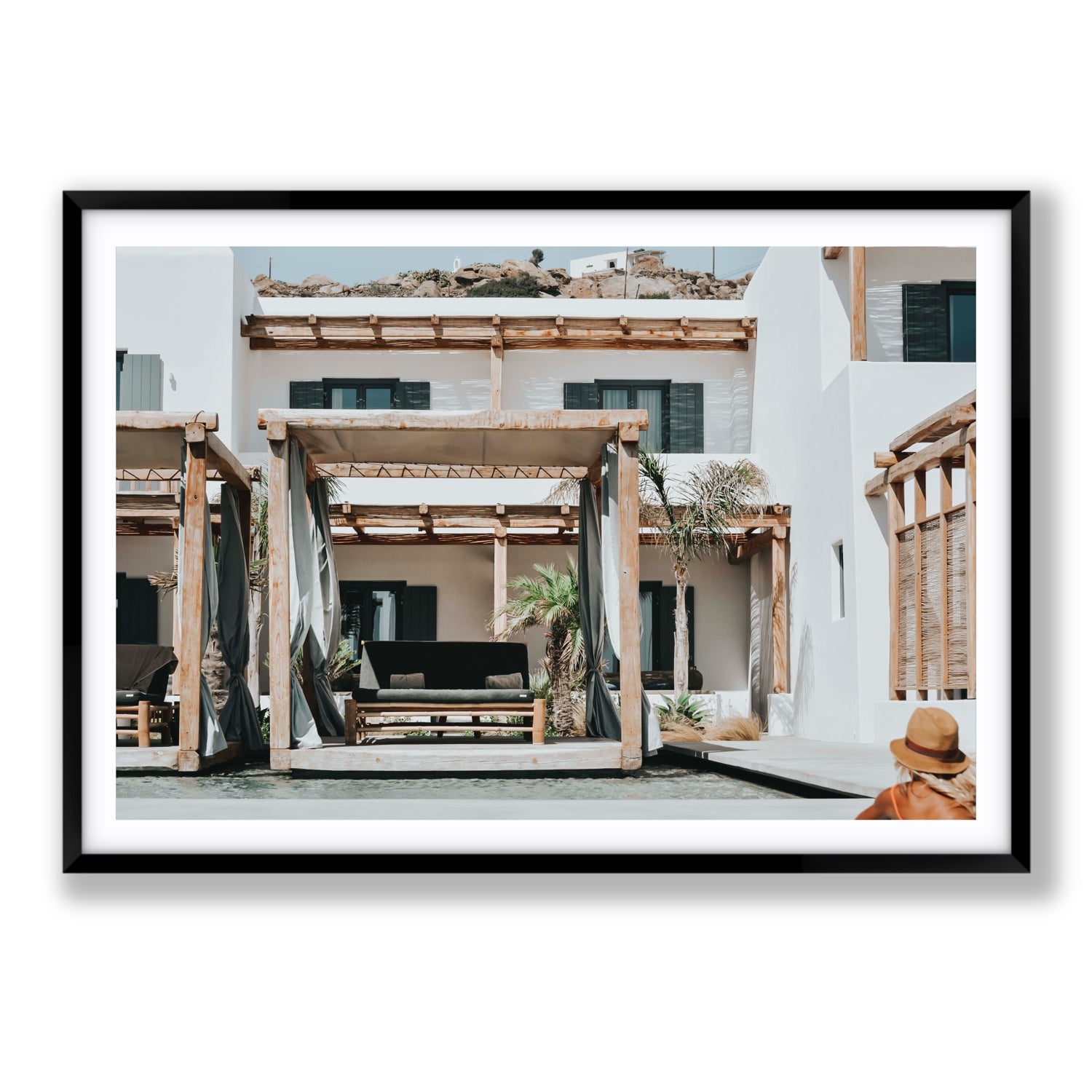 Dream Villa fine art print, Mykonos, Greece, Statement, Black Frame · Matboard, Fine Art Print