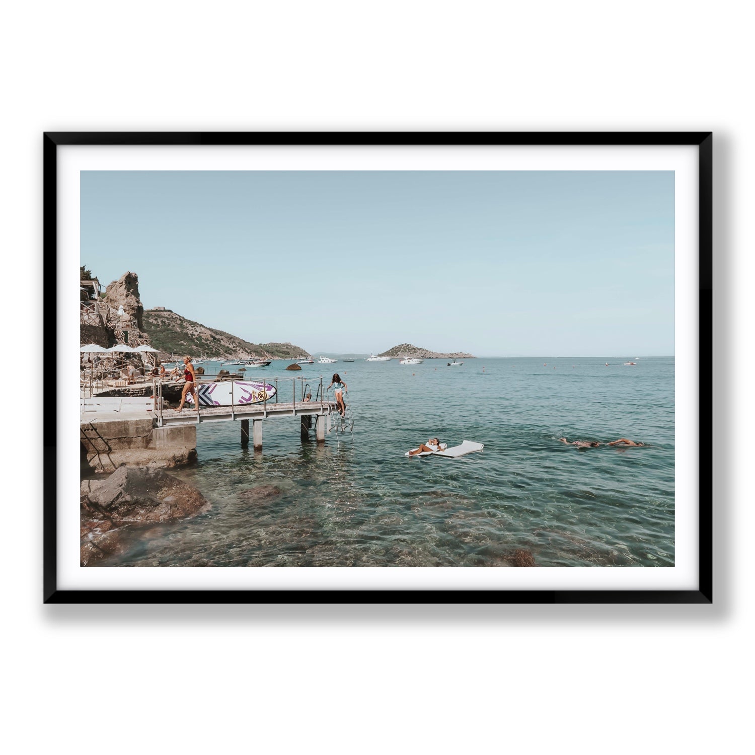 Retro Glamour Tuscany coastal Italian wall art Statement fine art print in black frame with matboard