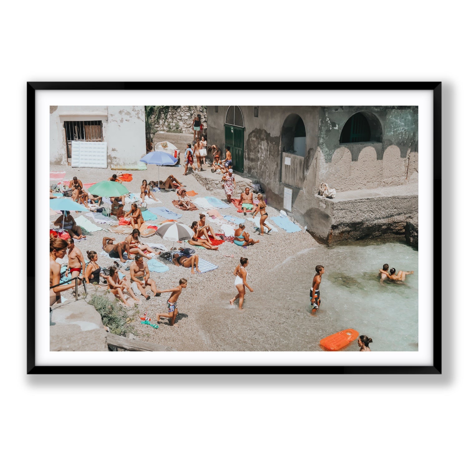 Heatwave Capri beach coastal wall art Statement fine art print in black frame with matboard