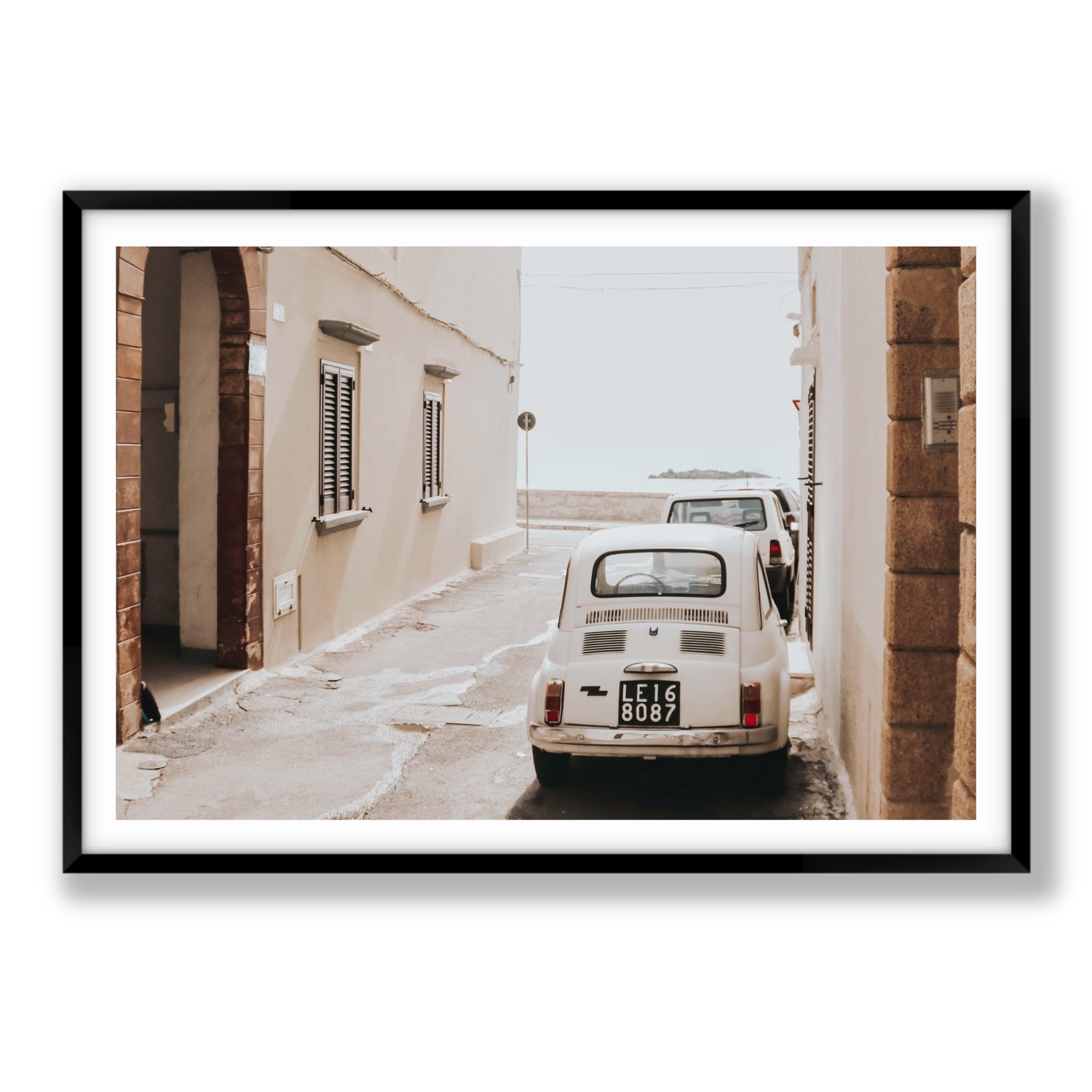 Bambini Lane Puglia Italian wall art Statement fine art print in black frame with matboard