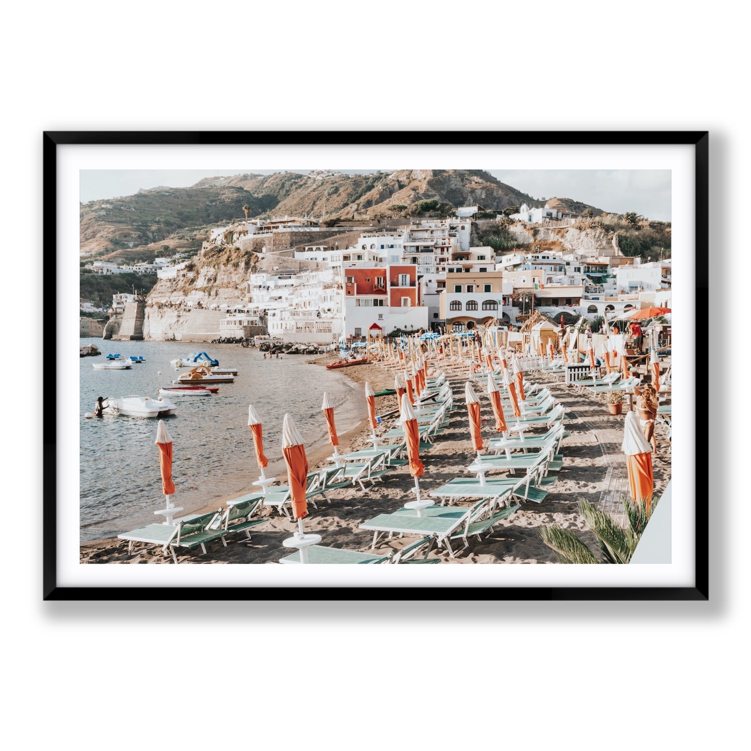 Sole Estivo Ischia Italian coastal wall art Statement fine art print in black frame with matboard