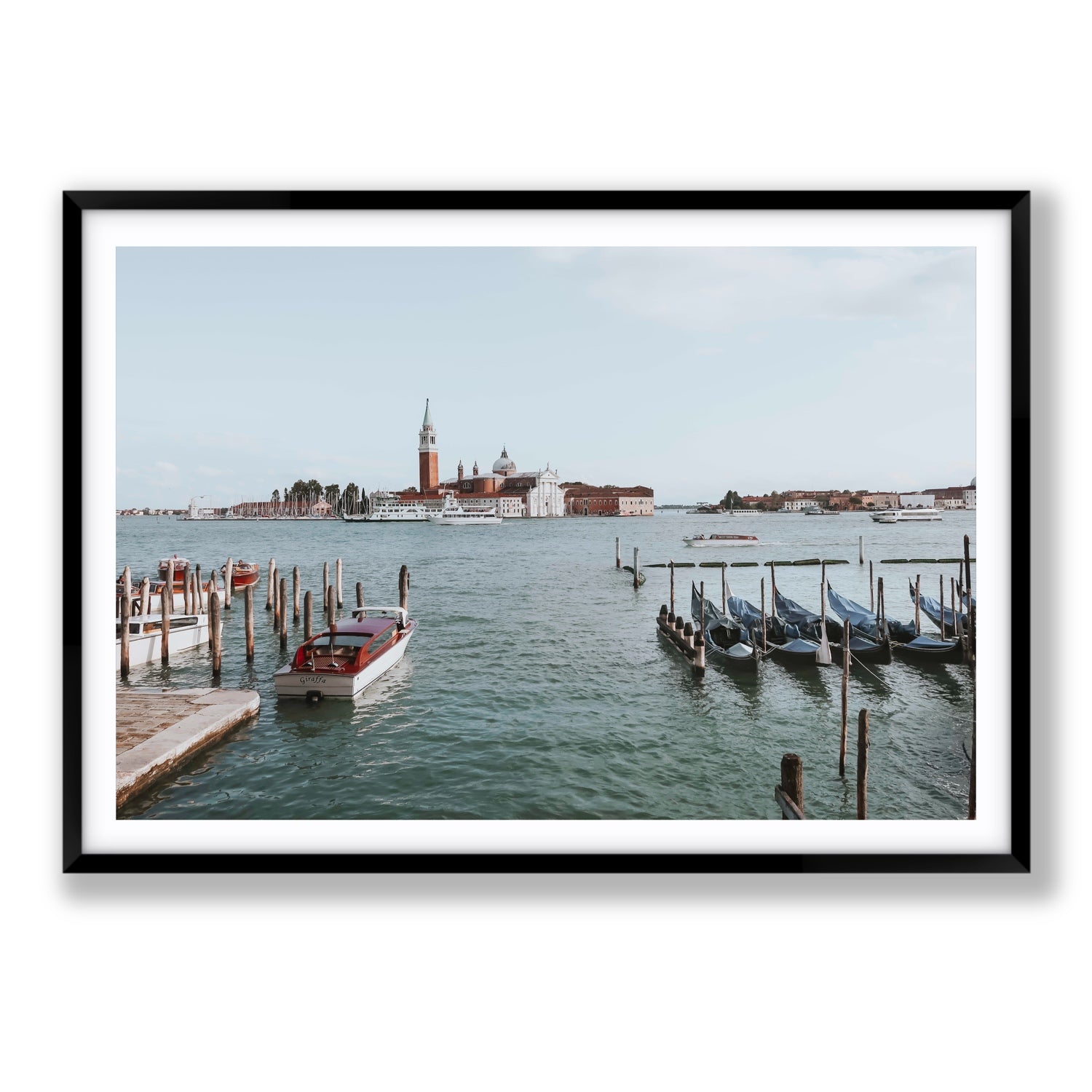 Venetian Waterscape Venice Italian art print Statement fine art print in black frame with matboard