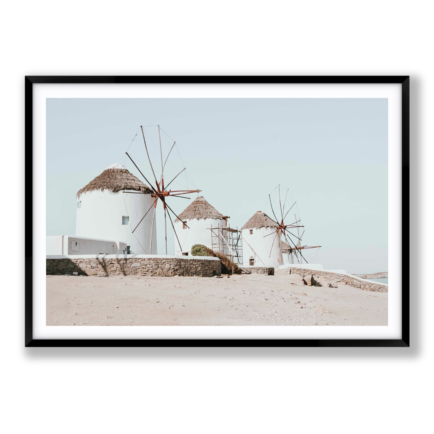 Rustic Icons Mykonos Greek island wall art Statement fine art print in black frame with matboard