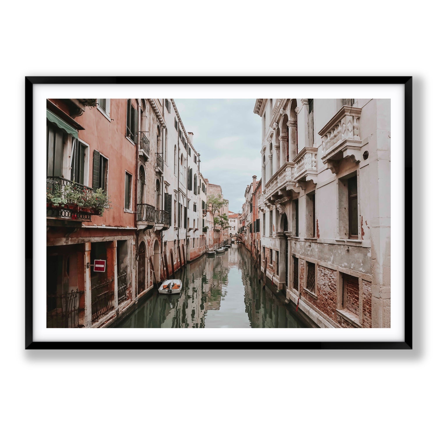 The Floating City Venice Canal Italian decor wall art Statement fine art print in black frame with matboard