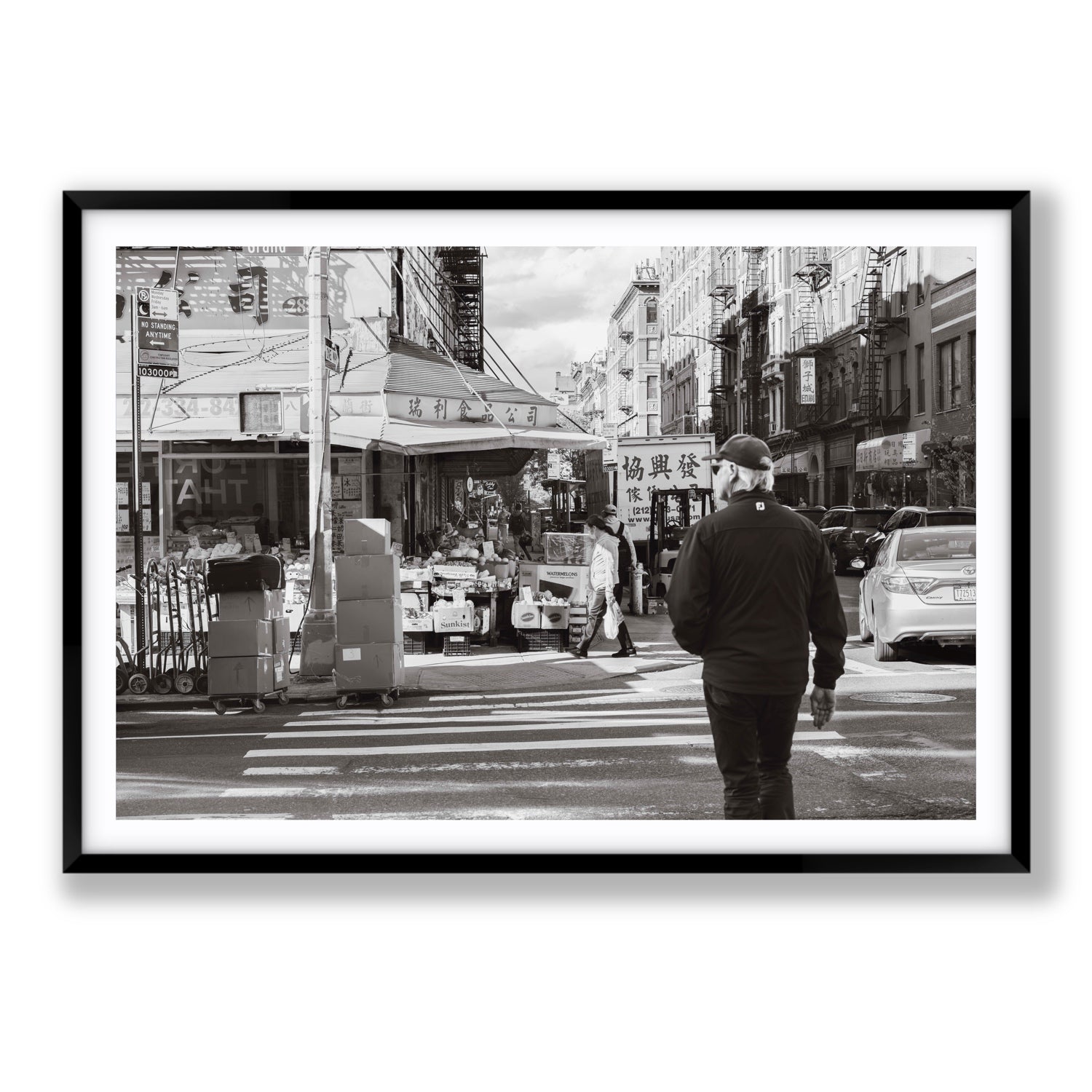 Chinatown New York NYC Street wall art Statement fine art print in black frame with matboard