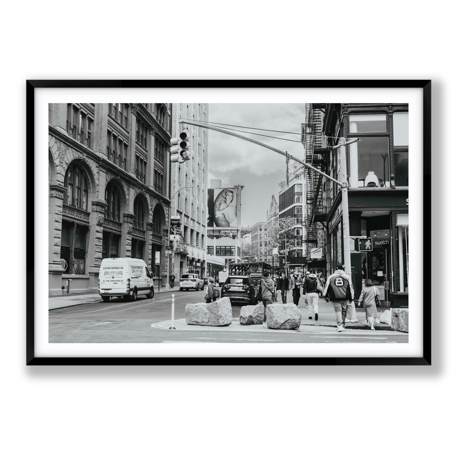 Inkwell Metropolis New York NYC Black & White wall art Statement fine art print in black frame with matboard