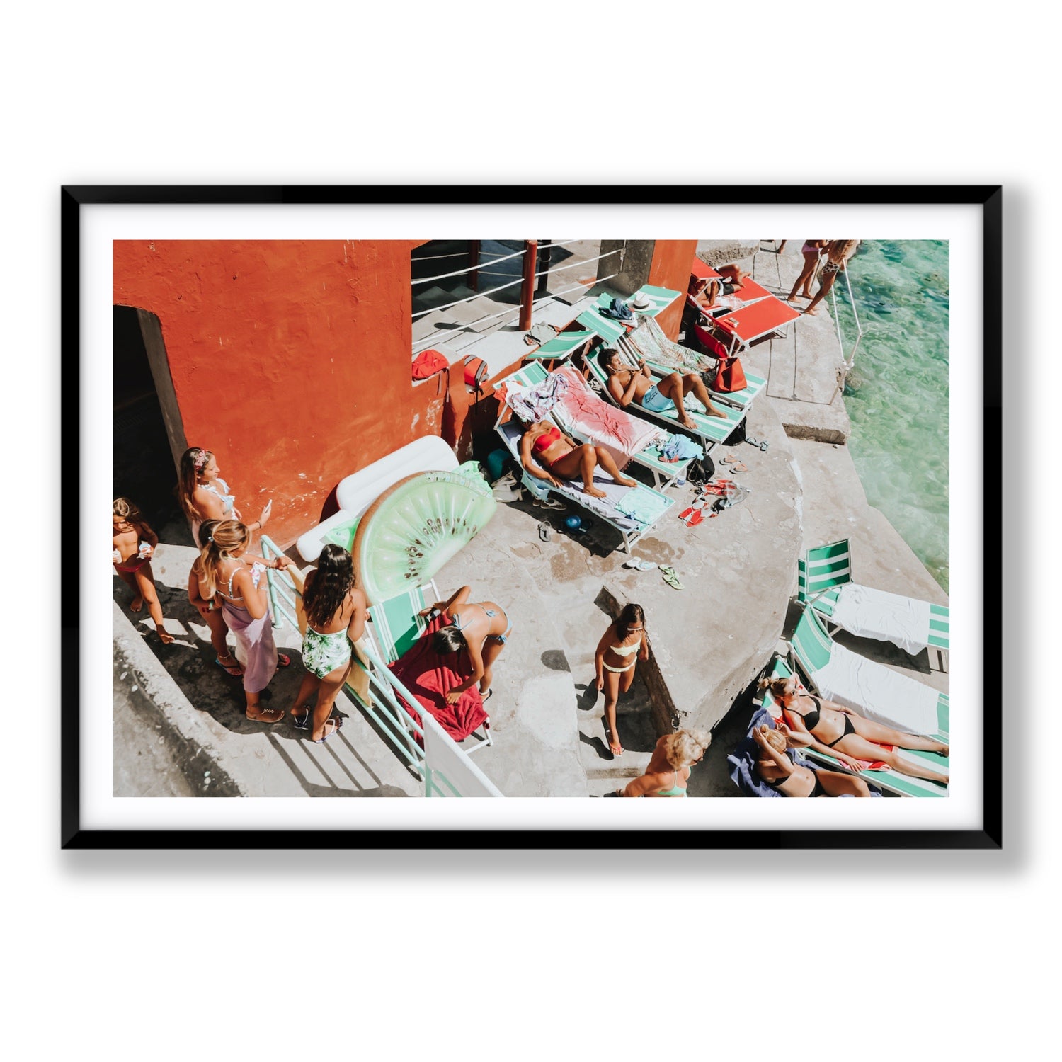 Italianita Capri beach Mediterranean wall art Statement fine art print in black frame with matboard