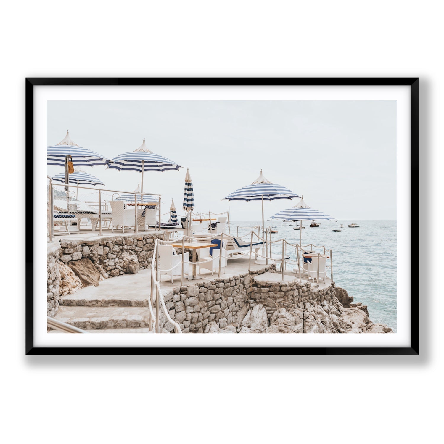 Ombrelloni fine art print, Positano, Italy, Statement, Black Frame · Matboard, Fine Art Print