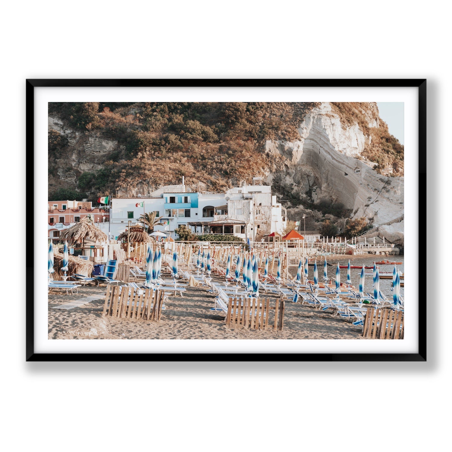 Sant' Angelo Ischia Italian coastal wall art Statement fine art print in black frame with matboard