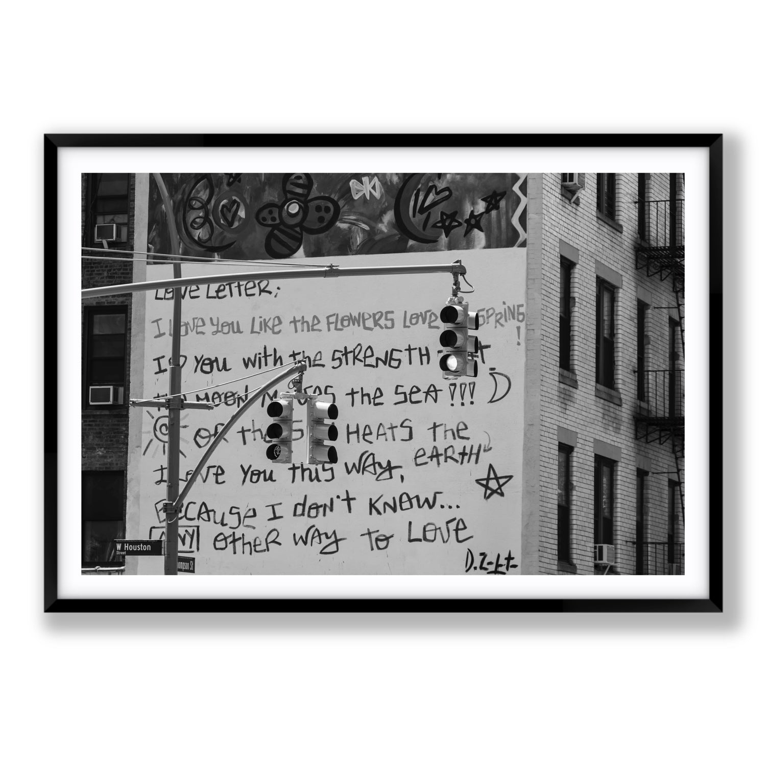 Love Letter New York NYC Black & White wall art Statement fine art print in black frame with matboard