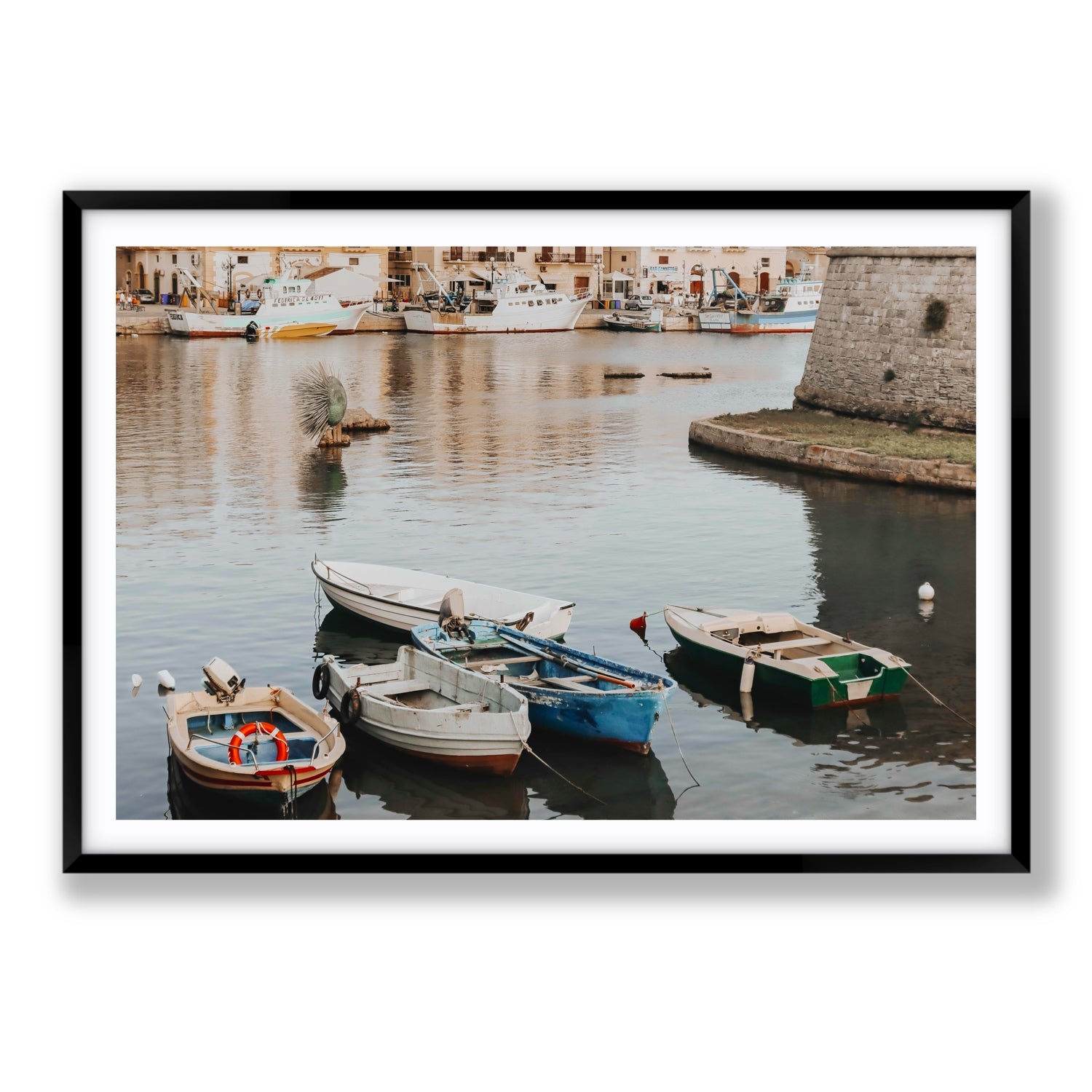 Cinque Barche Puglia Gallipoli Italian art print Statement fine art print in black frame with matboard