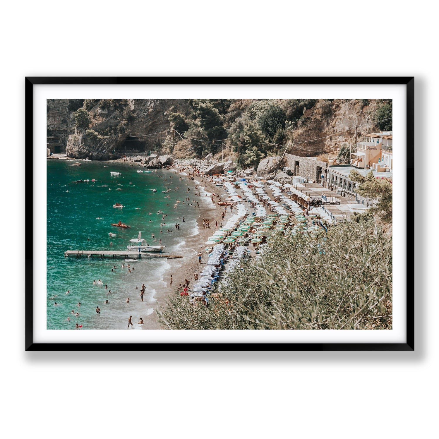 Fornillo Beach fine art print, Positano, Italy, Statement, Black Frame · Matboard, Fine Art Print