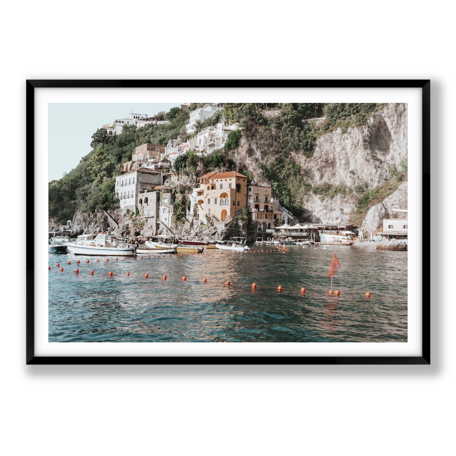 Amalfi Villas fine art print, Amalfi, Italy, coastal scenes artwork, Statement, Black Frame · Matboard, Fine Art Print