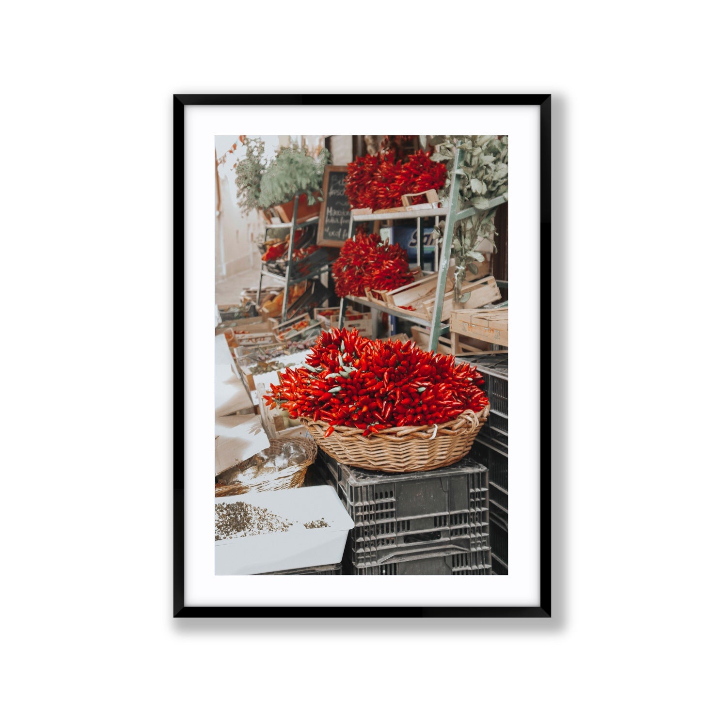 Fiery Cluster Puglia Italian wall art Extra Large fine art print in black frame with matboard