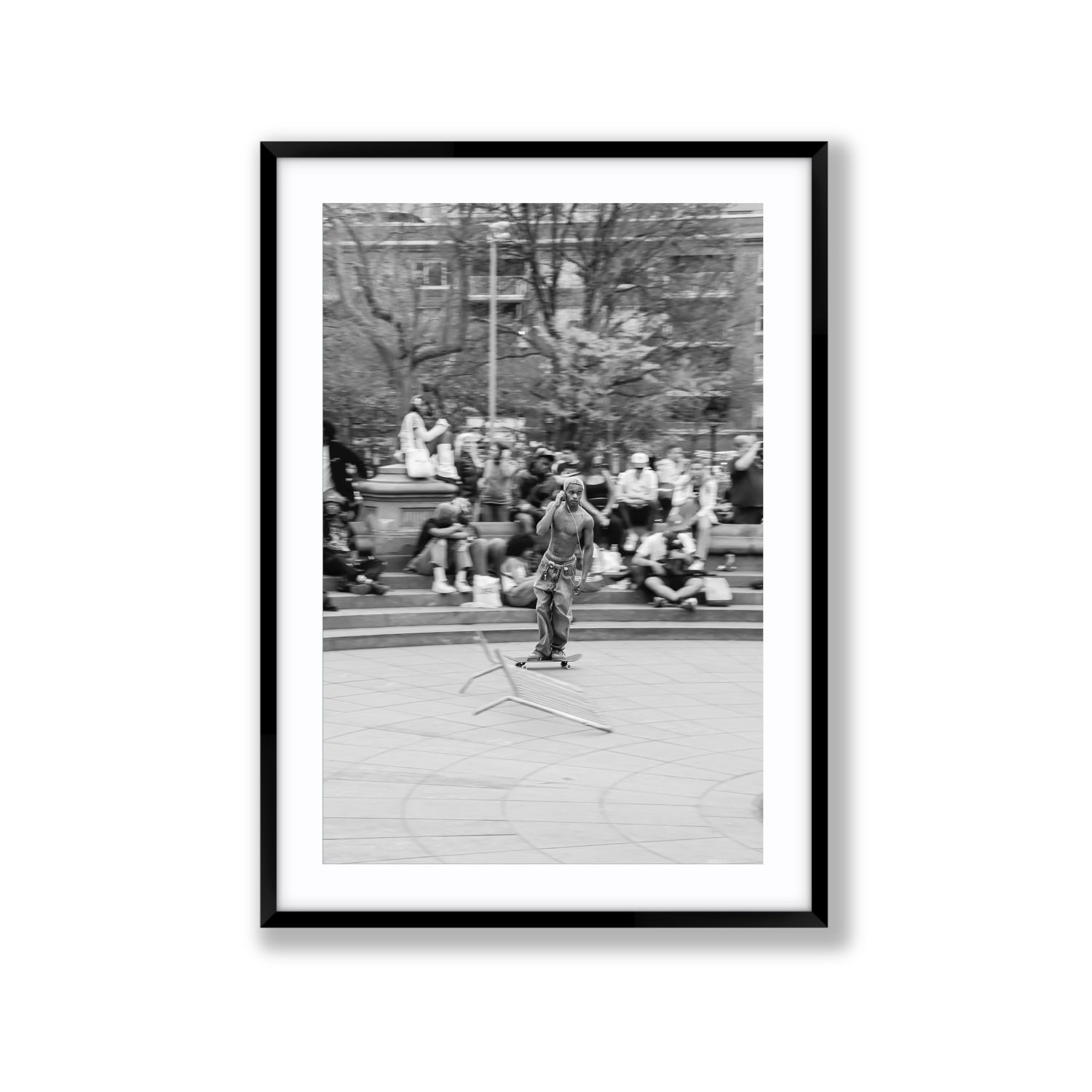 Skate Park Serenade New York NYC Black & White wall art Extra Large fine art print in black frame with matboard