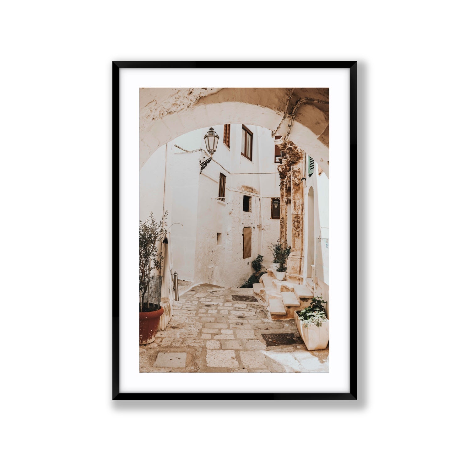 Pathway Wander Puglia Ostuni wall art Extra Large fine art print in black frame with matboard