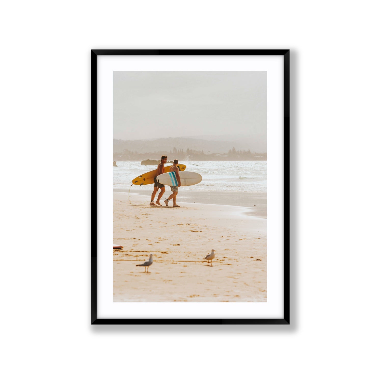 Shane & Benji Byron Bay Surf coastal wall art Extra Large fine art print in black frame with matboard