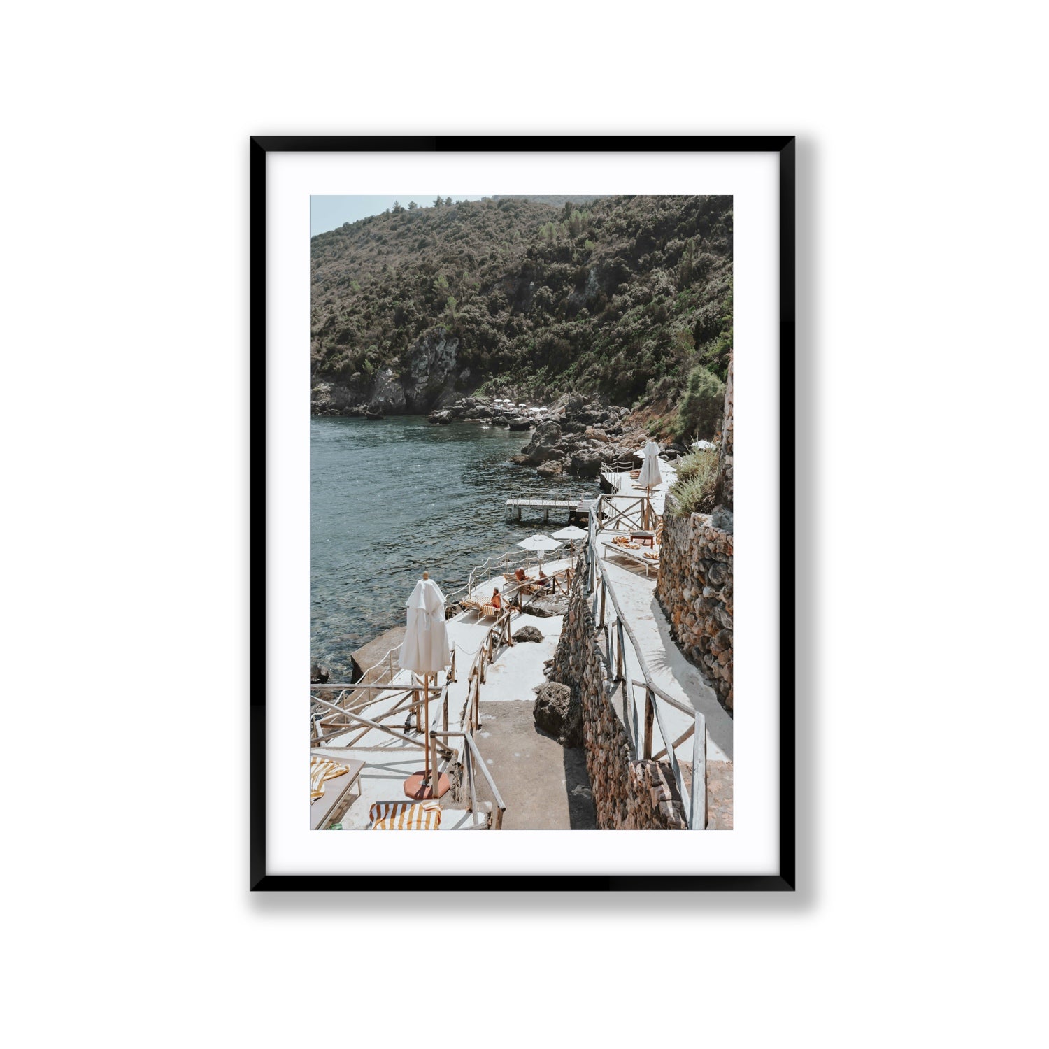 L'Estate Tuscany coastal Italian wall art Extra Large fine art print in black frame with matboard