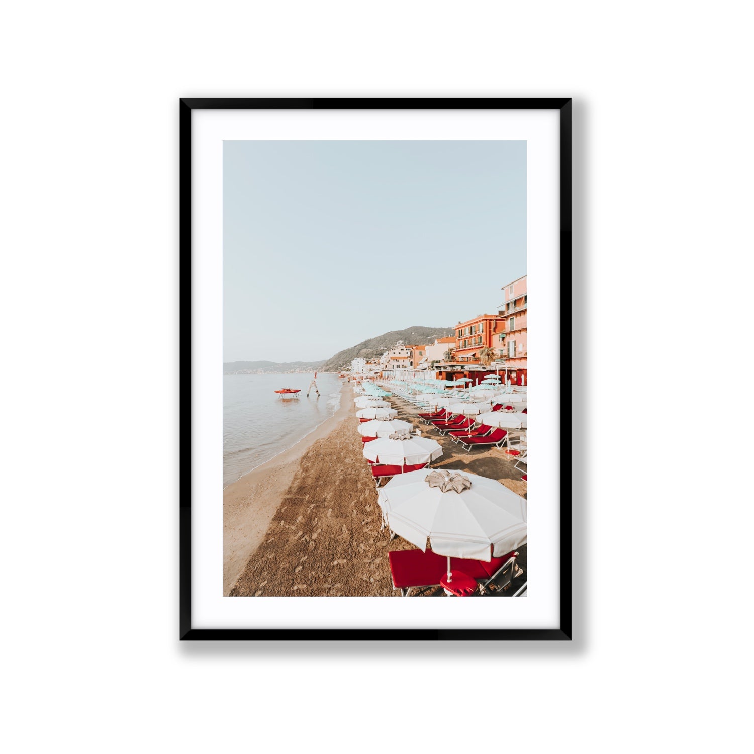 Italian Riviera fine art print, Alassio, Italy, coastal scenes artwork, Extra Large, Black Frame · Matboard, Fine Art Print