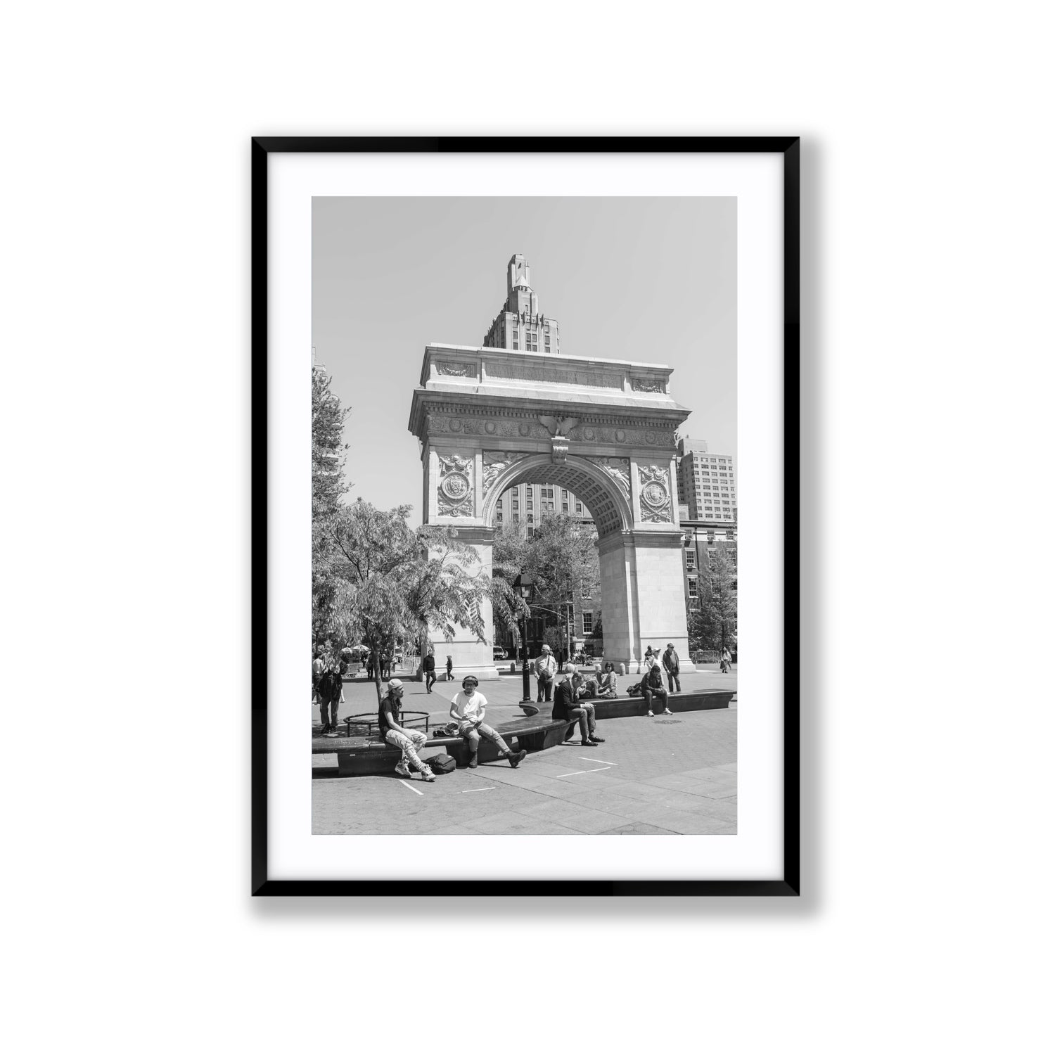 City Picnic New York NYC Black & White wall art Extra Large fine art print in black frame with matboard