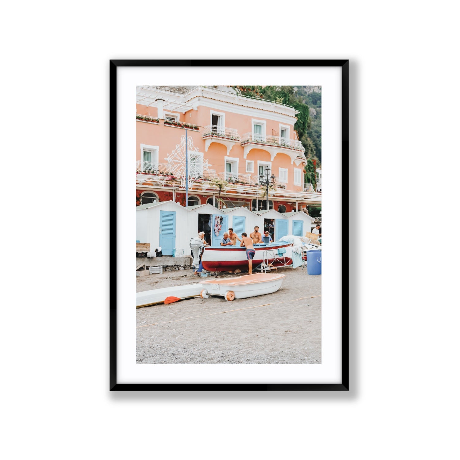 La Riunione della Mattina fine art print, Positano, Italy, Extra Large, Black Frame · Matboard, Fine Art Print