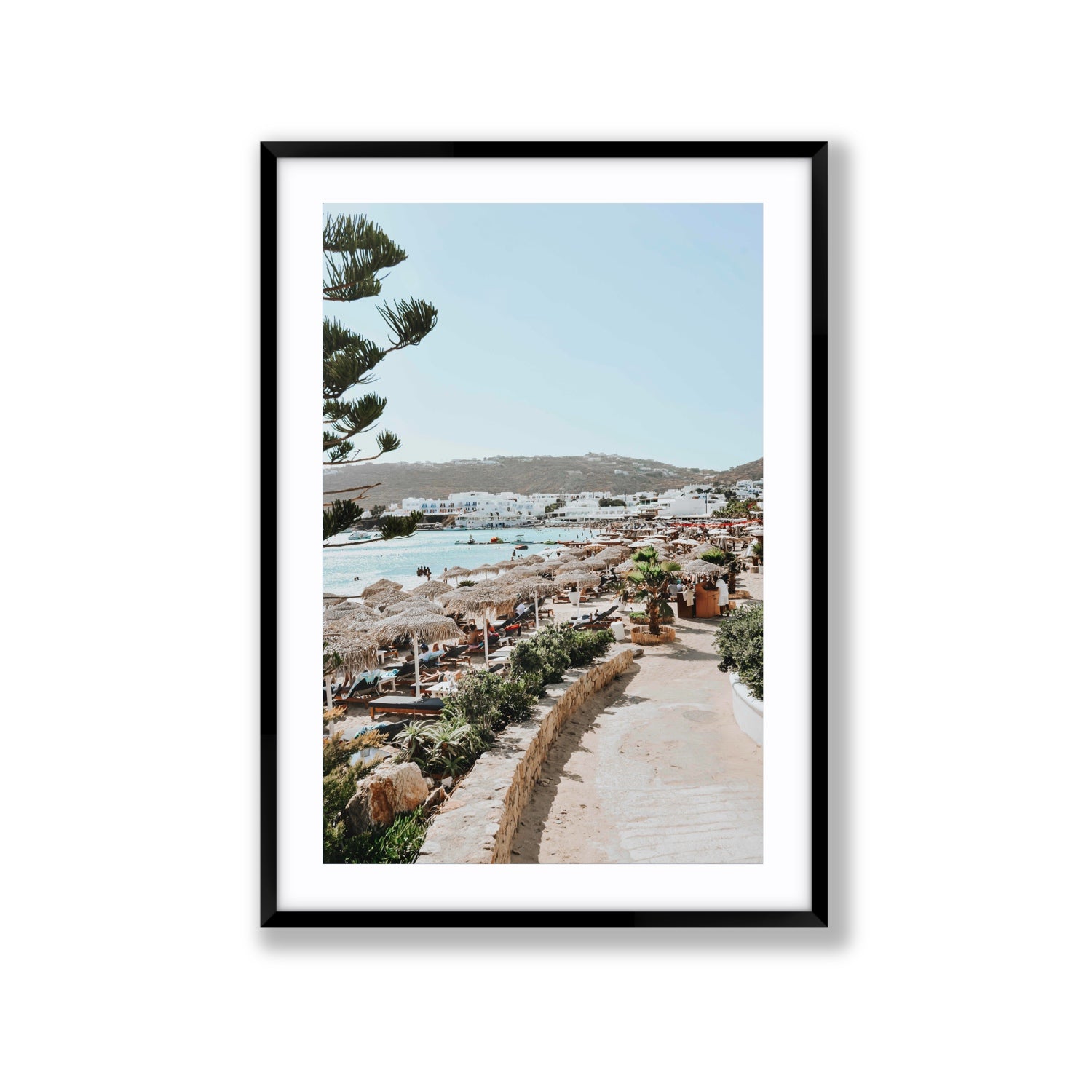 All Roads Lead To The Beach Mykonos Greek island wall art Extra Large fine art print in black frame with matboard