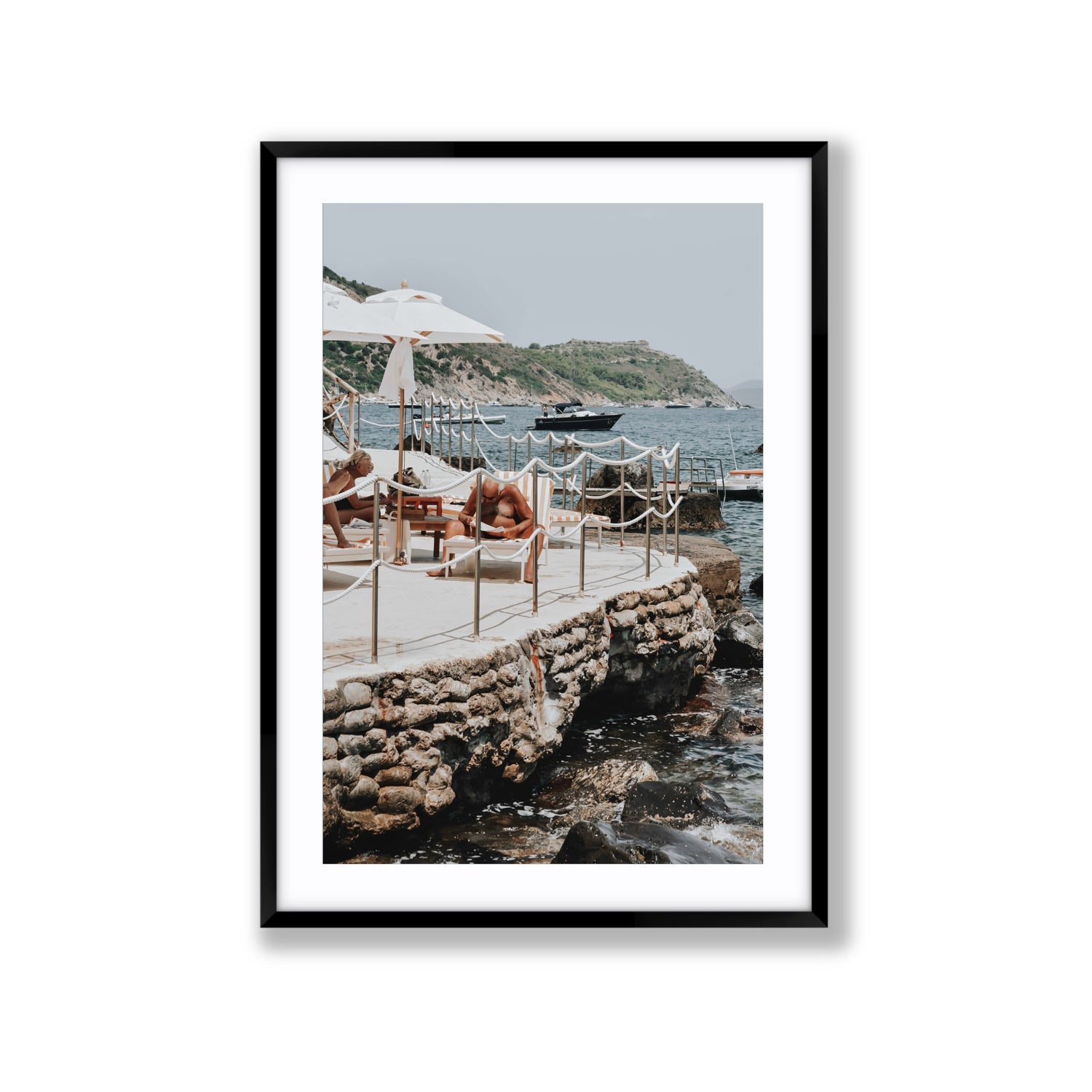 Nonno e Nonna Tuscany coastal Italian wall art Extra Large fine art print in black frame with matboard