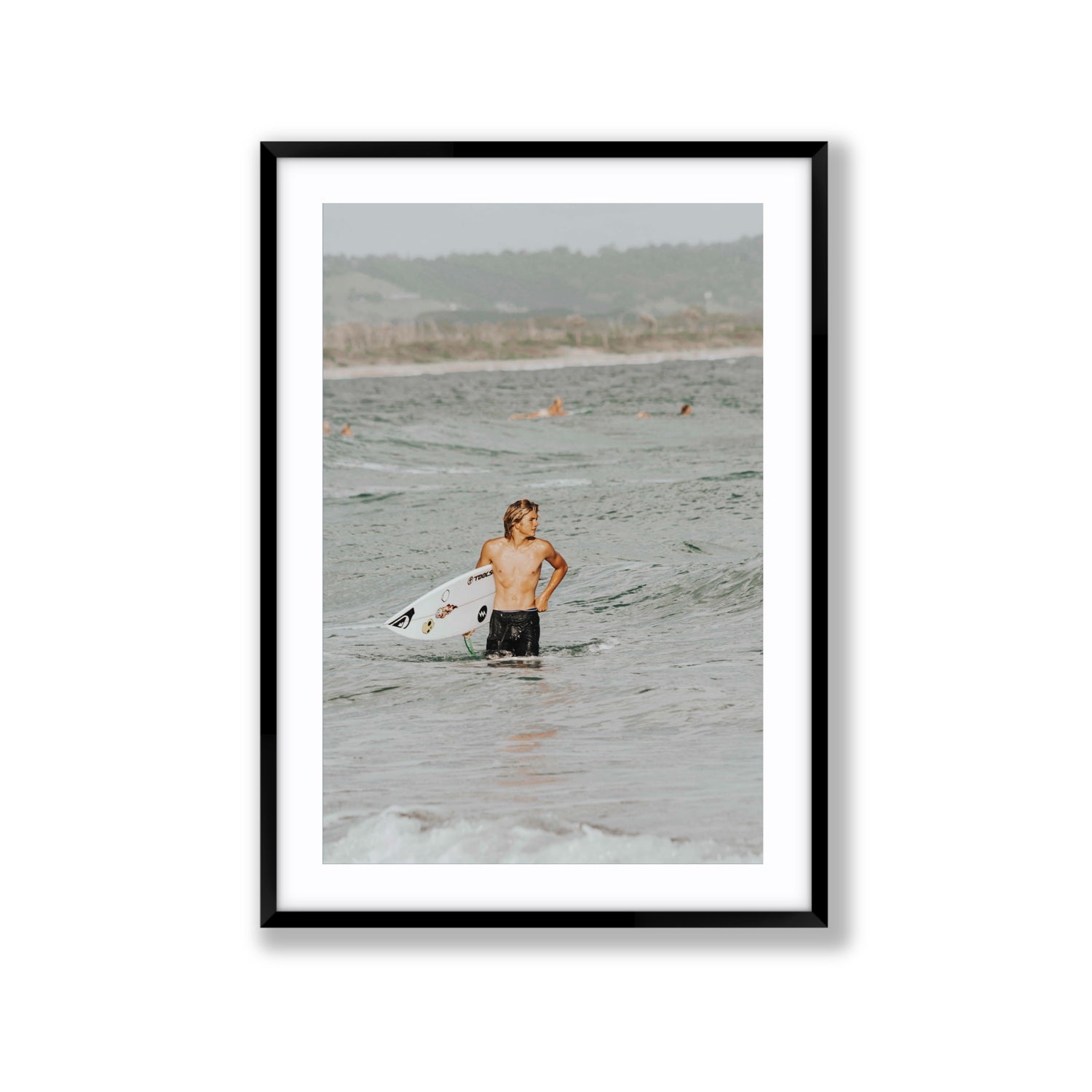 Chasing Mavericks Byron Bay Surf coastal wall art Extra Large fine art print in black frame with matboard