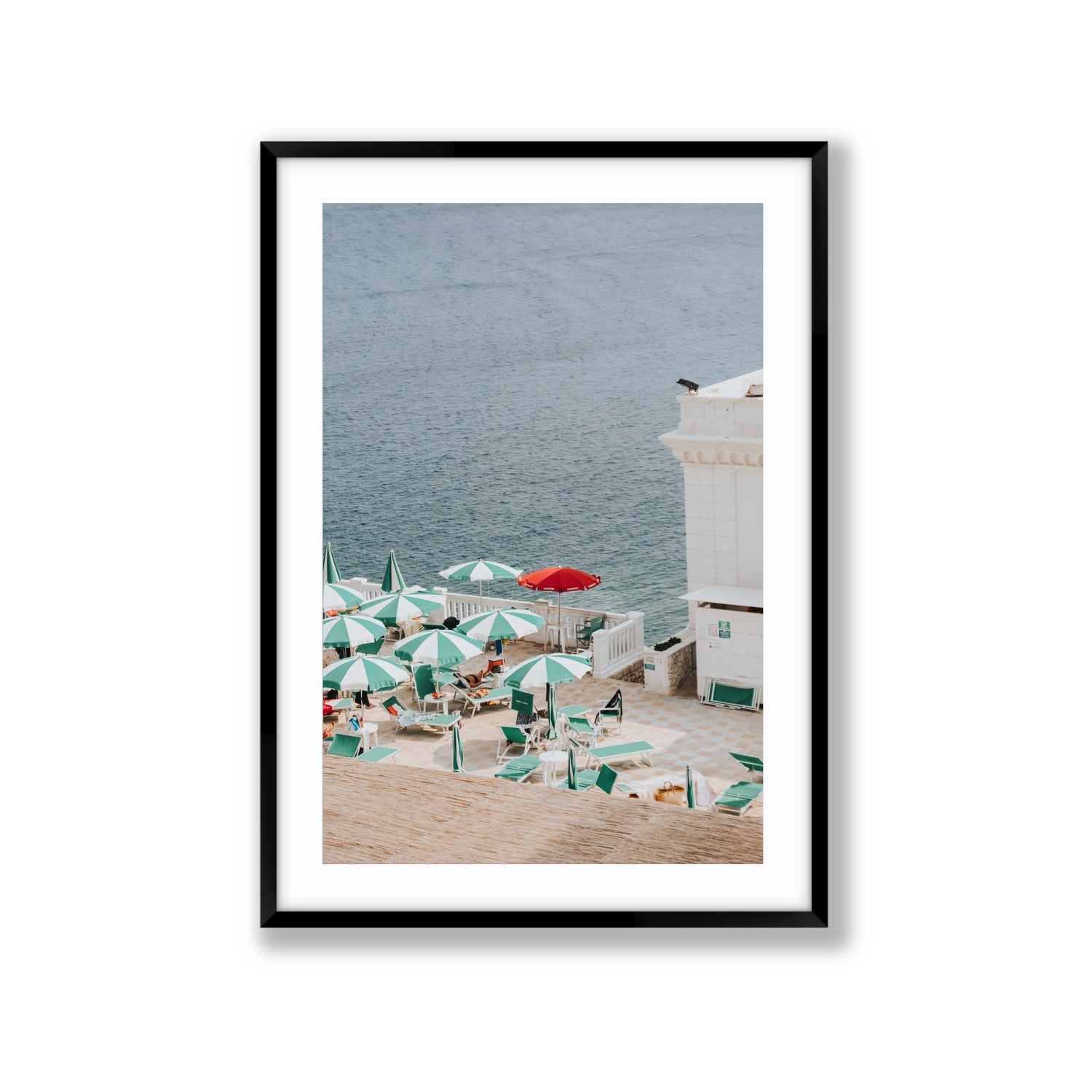 Lido Italiano Puglia beach Italian wall art Extra Large fine art print in black frame with matboard