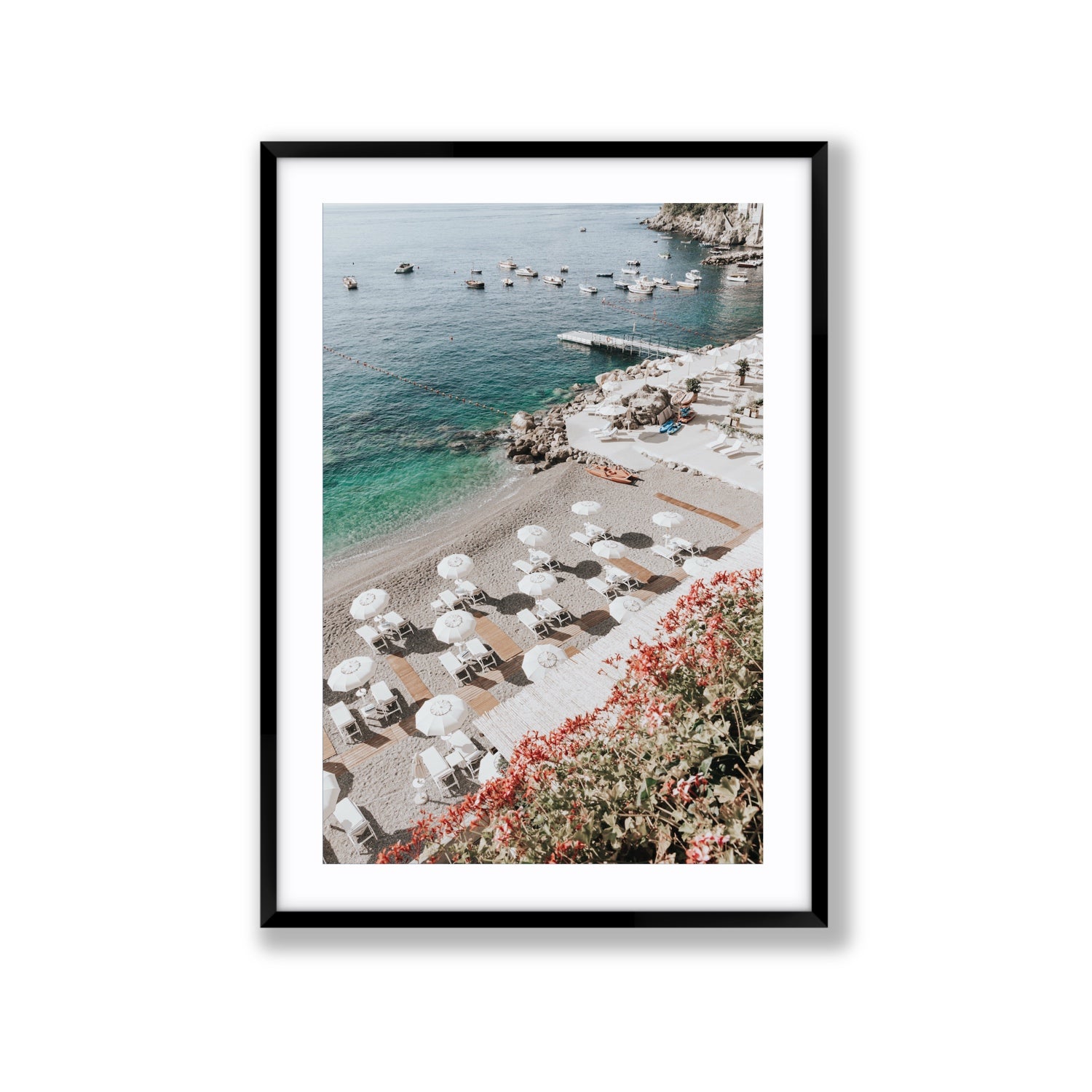 Tranquil Oasis Amalfi coastal wall art Extra Large fine art print in black frame with matboard
