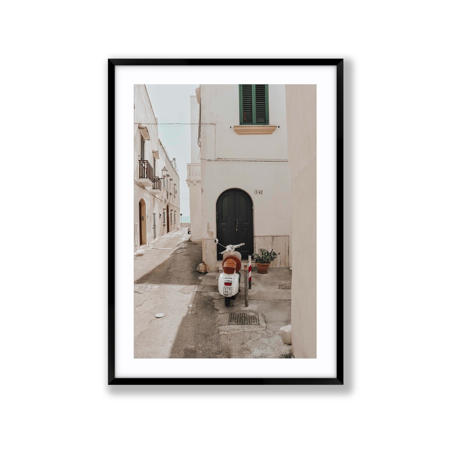 La Casa 42 Puglia Gallipoli Italian wall art Extra Large fine art print in black frame with matboard