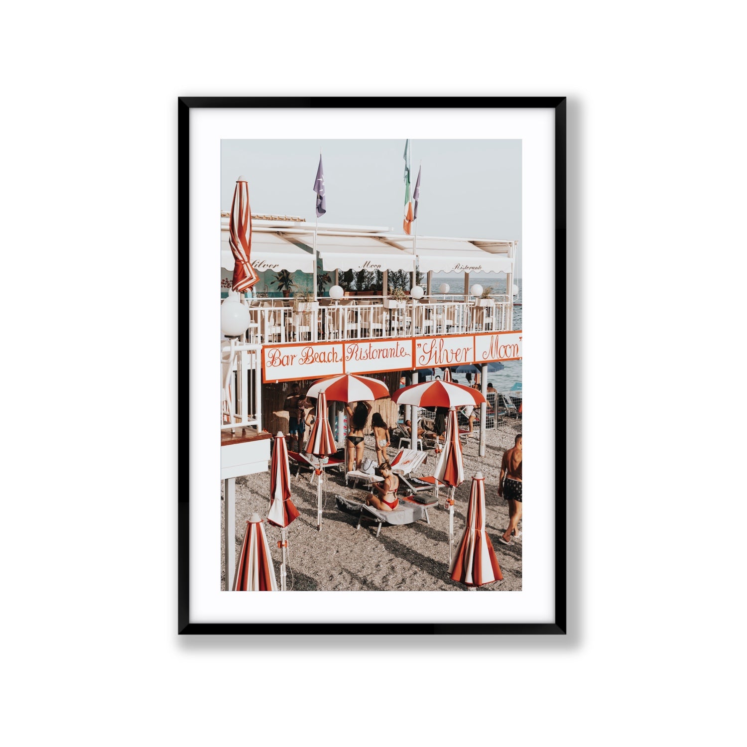 Vintage Amalfi Amalfi Mediterranean wall art Extra Large fine art print in black frame with matboard
