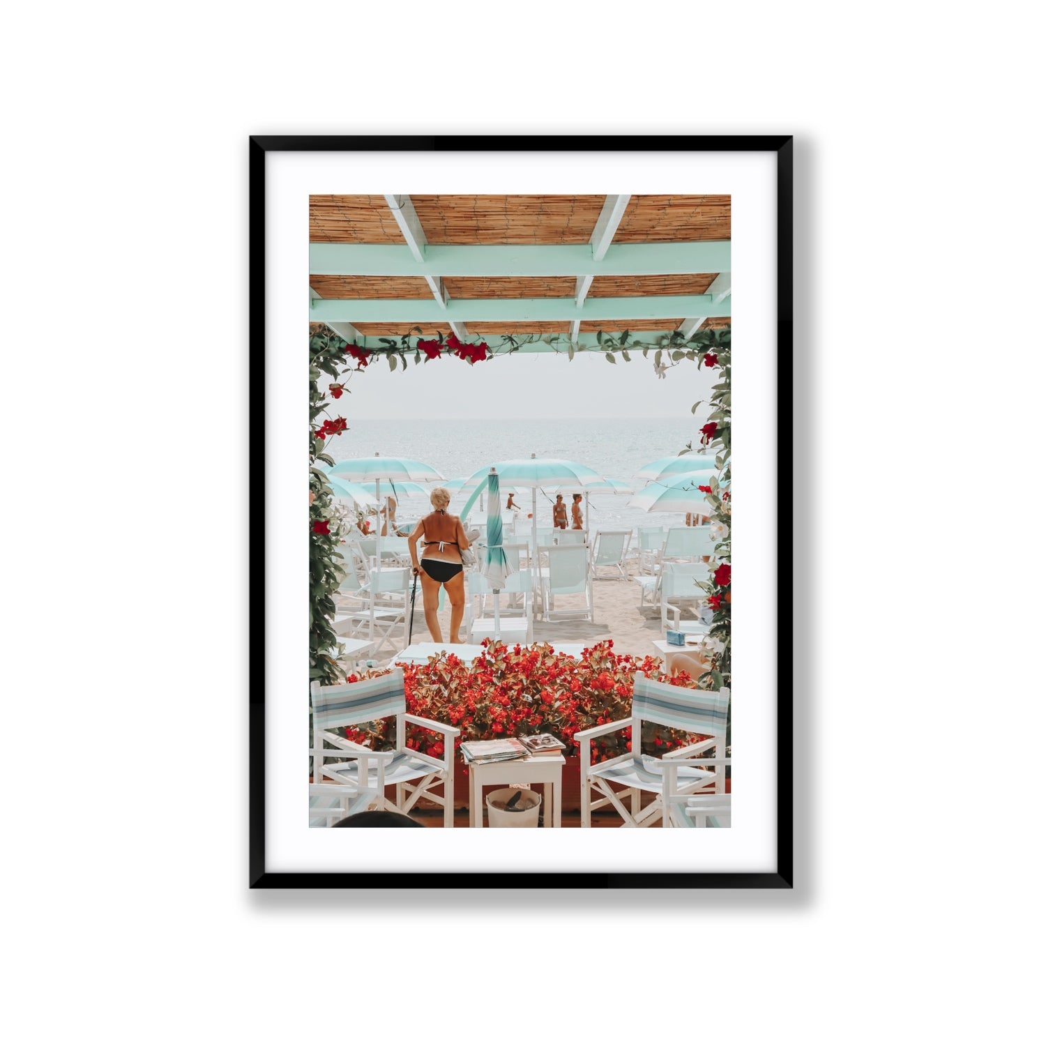 Nonna's Italian Escape Alassio Italian wall art Extra Large fine art print in black frame with matboard