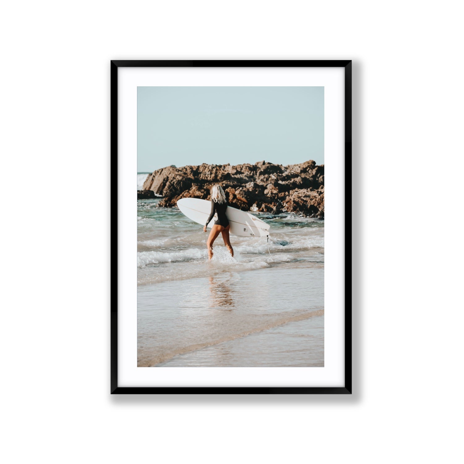 Bethany Byron Bay Surf coastal decor wall art Extra Large fine art print in black frame with matboard